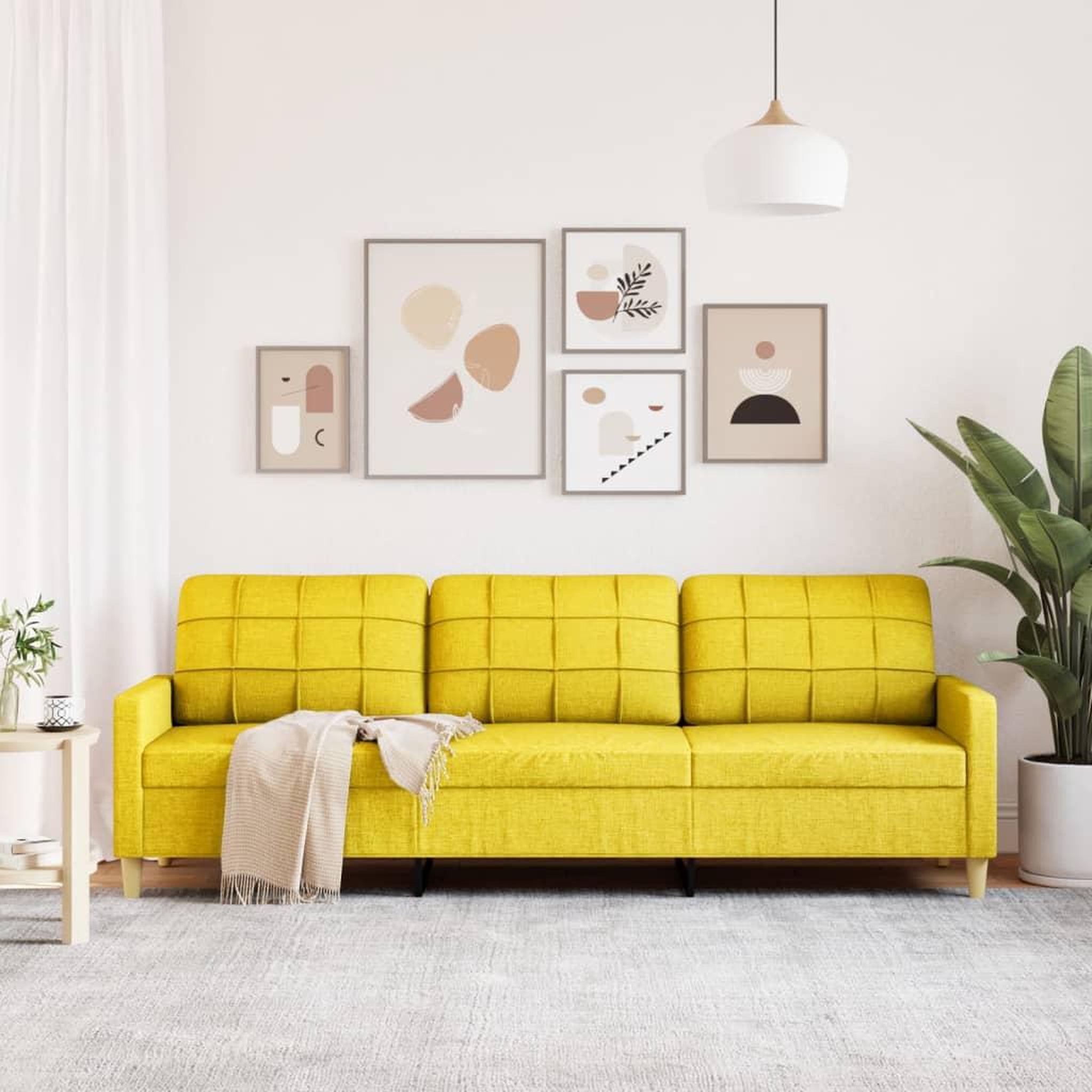 Voir la diapositive 3 : VIDAXL Canape a 3 places Jaune clair 210 cm Tissu