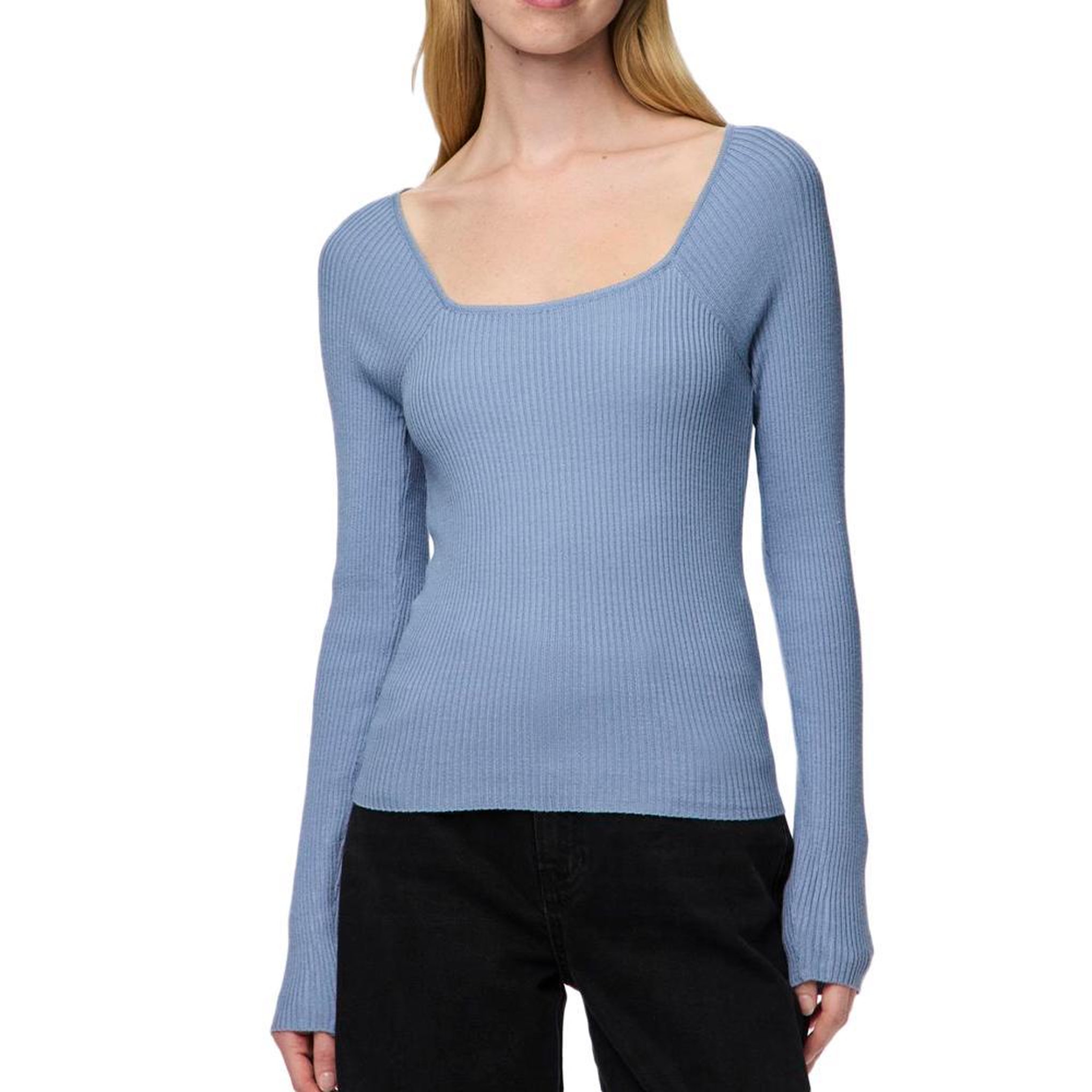 Pieces T-Shirt Manches Longues Bleu Femme Pieces Kalu. Coloris disponibles : Bleu