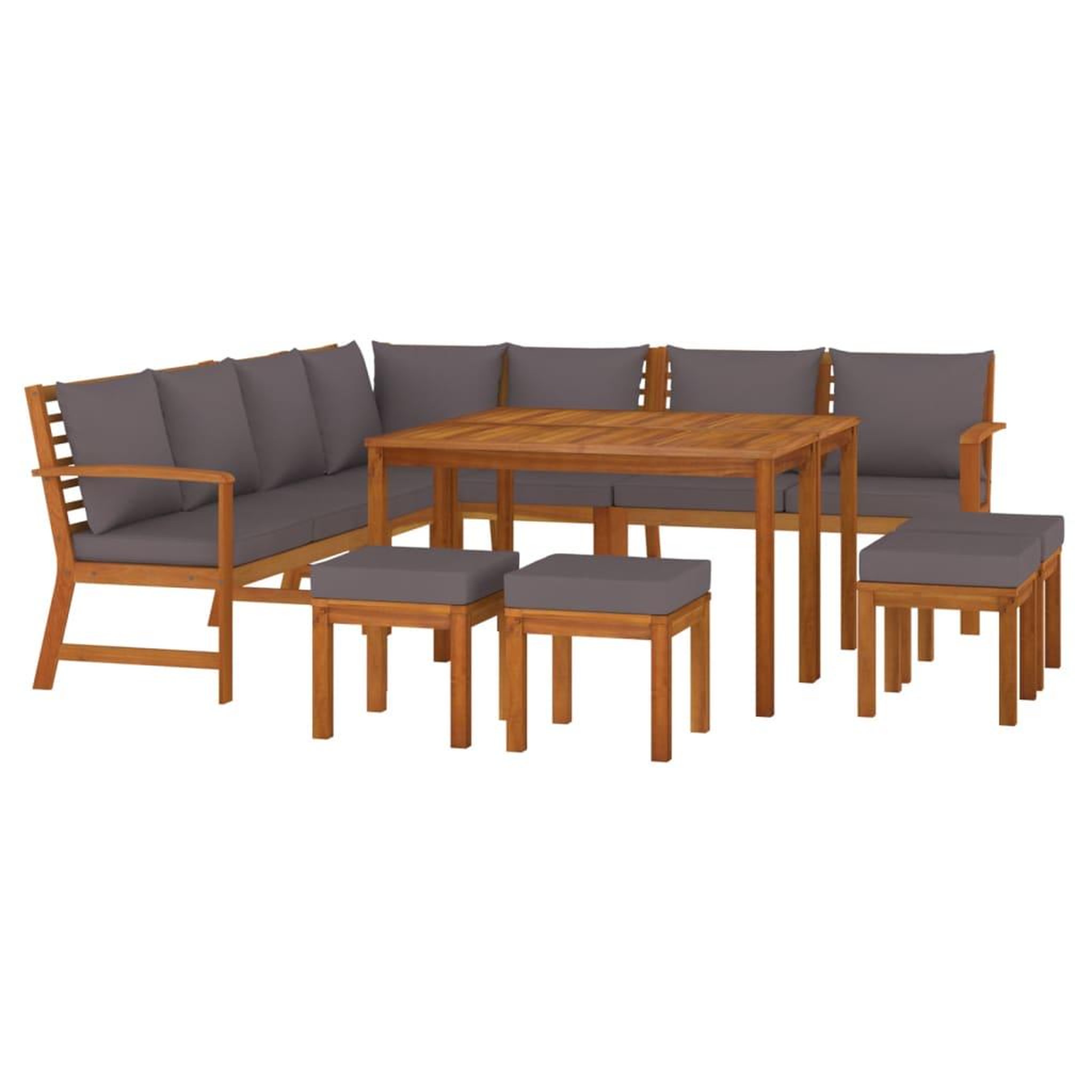 Voir la diapositive 3 : VIDAXL Ensemble a manger de jardin avec coussins 11 pcs bois d'acacia