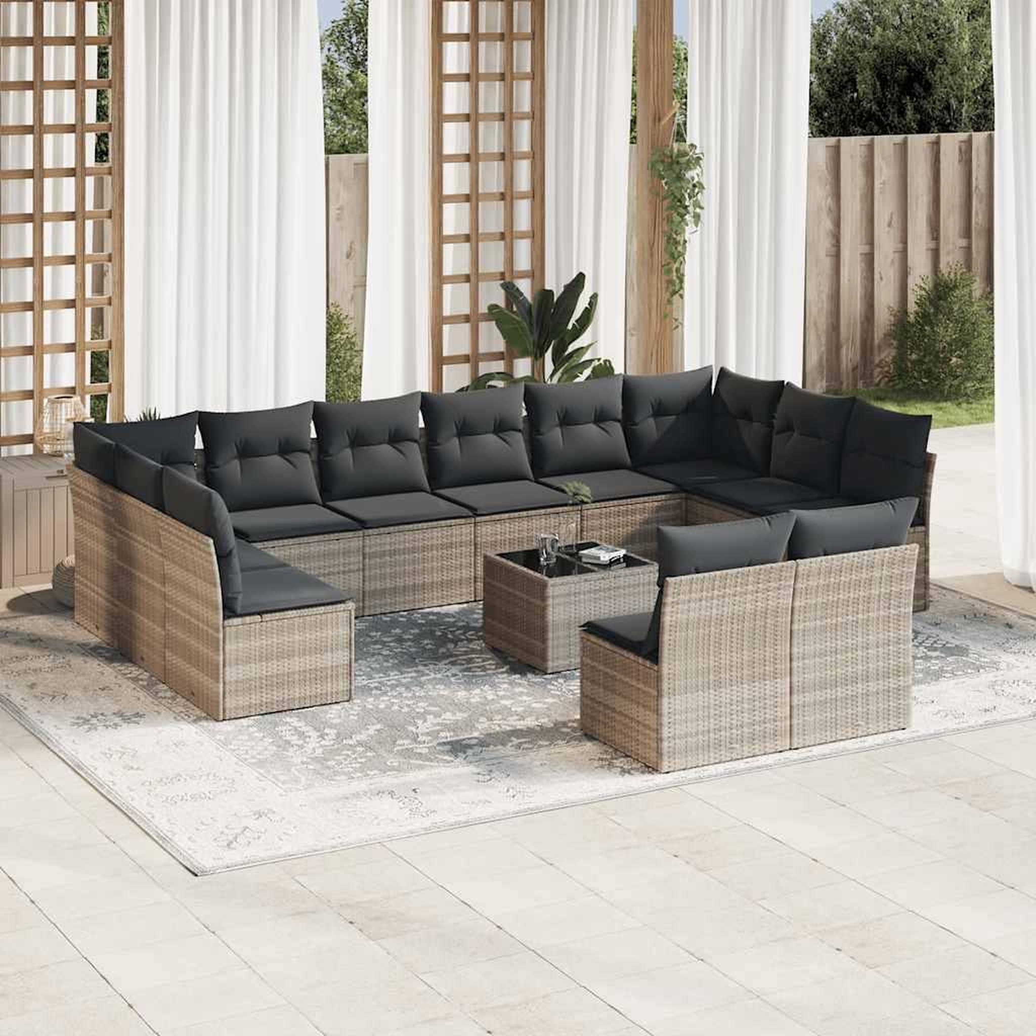 VIDAXL Salon de jardin avec coussins 13 pcs gris clair resine tressee