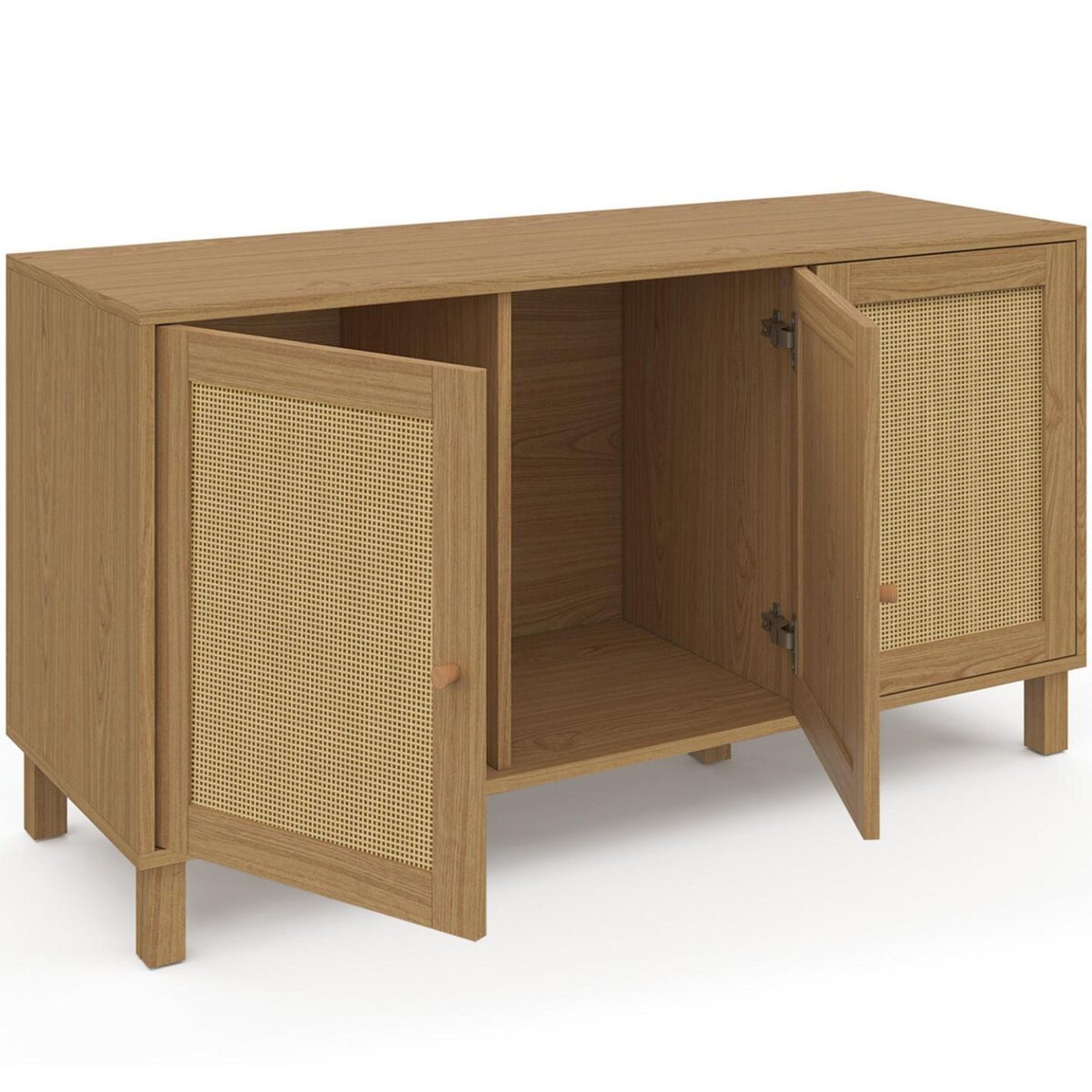 ID MARKET Buffet bas vintage 113 cm HANAE 3 portes effet naturel cannage