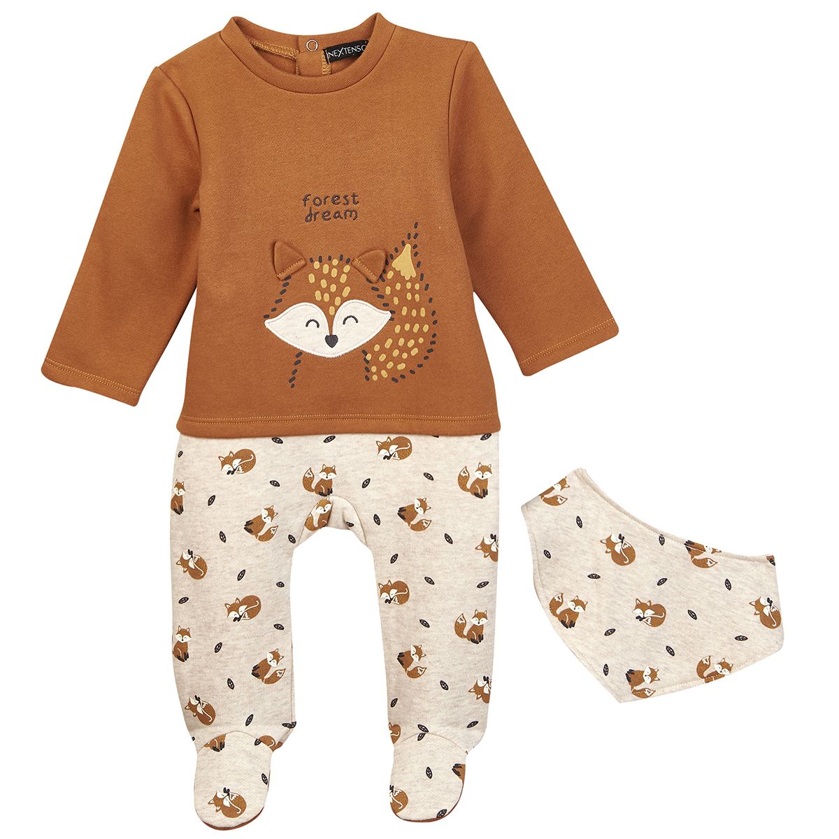 INEXTENSO Ensemble dors bien renard + bavoir bandana bébé garçon