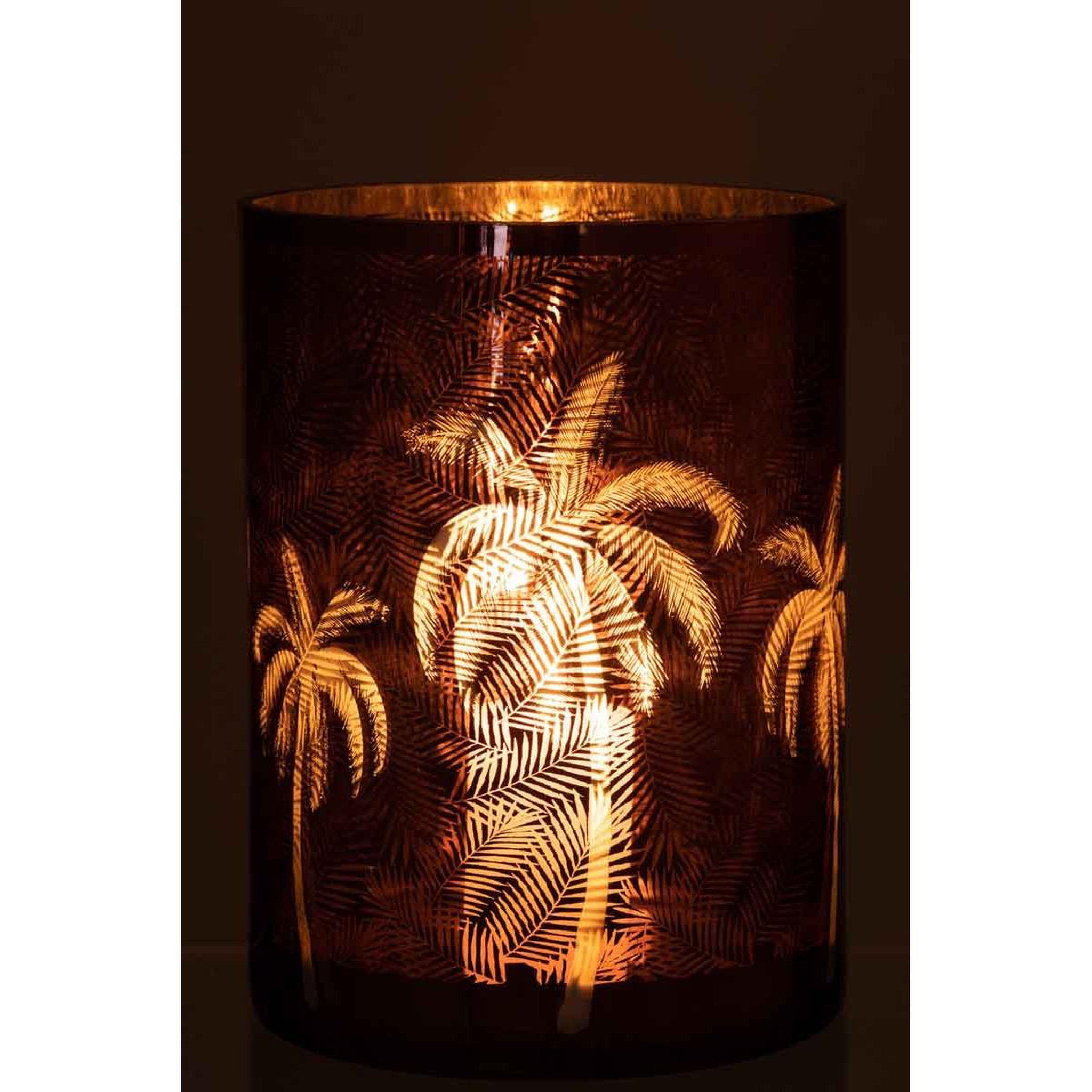 Voir la diapositive 3 : J-LINE Photophore Design  Feuilles Palmier  24cm Marron