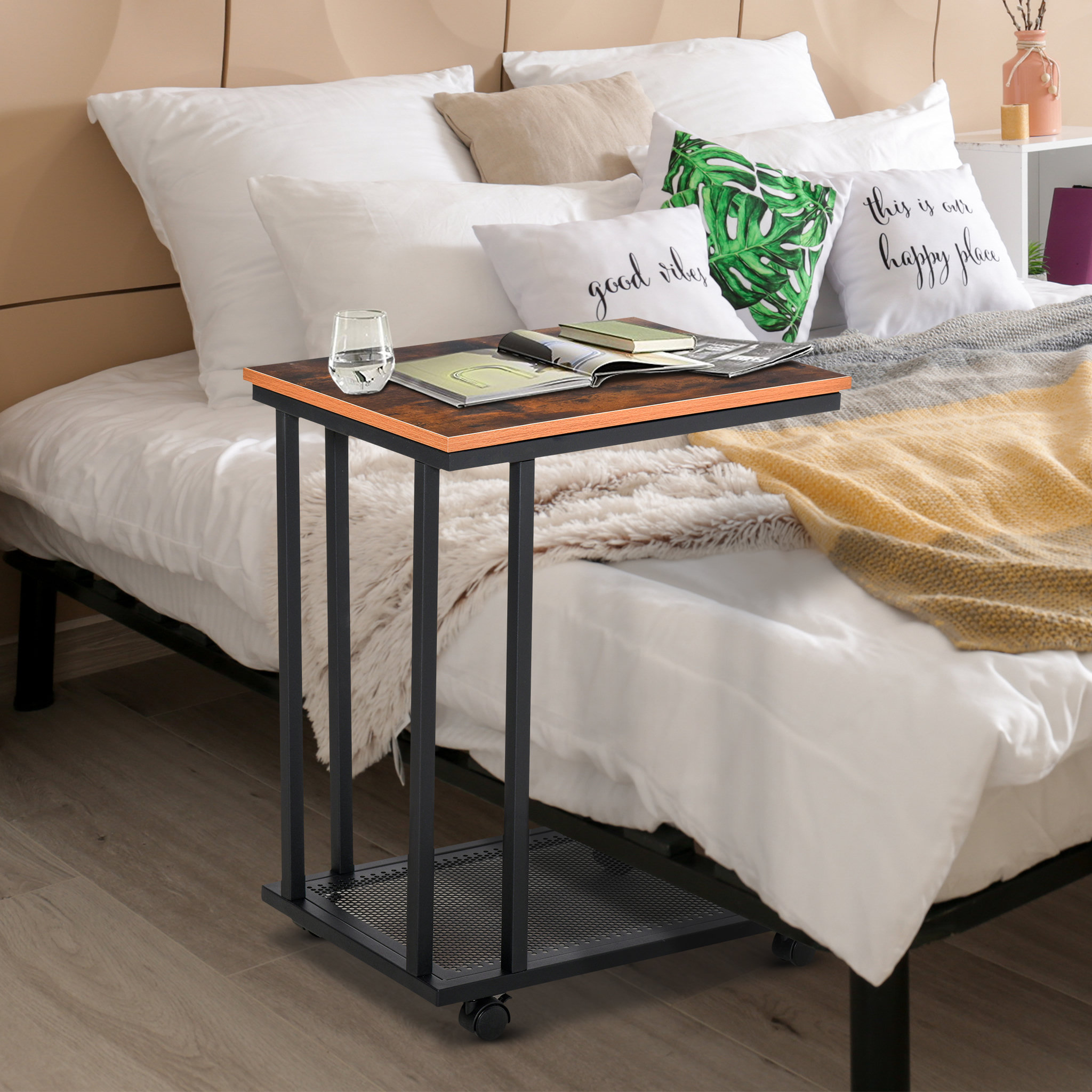 Voir la diapositive 4 : HOMCOM Table basse table d'appoint Vintage style industriel étagère acier noir MDF coloris boisé