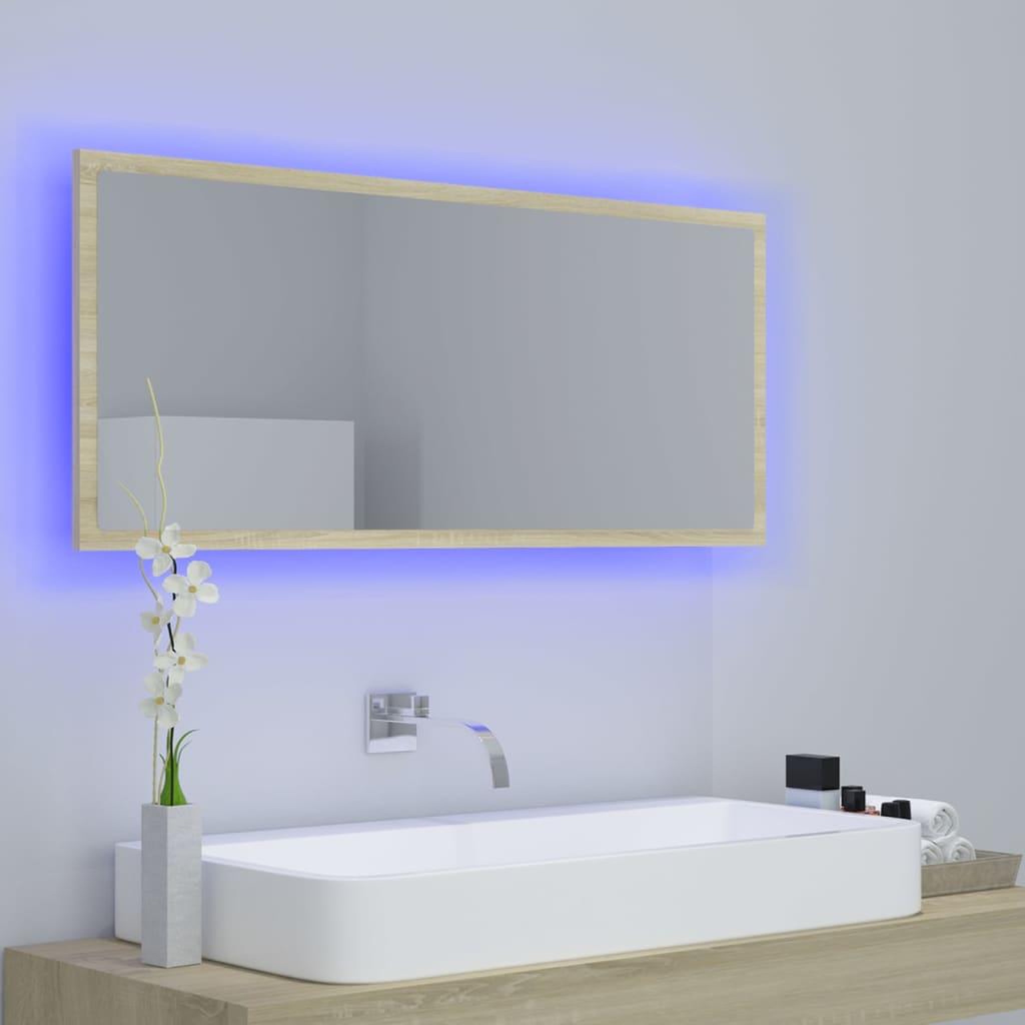 Voir la diapositive 3 : VIDAXL Miroir LED de salle de bain Chene sonoma 100x8,5x37cm Acrylique