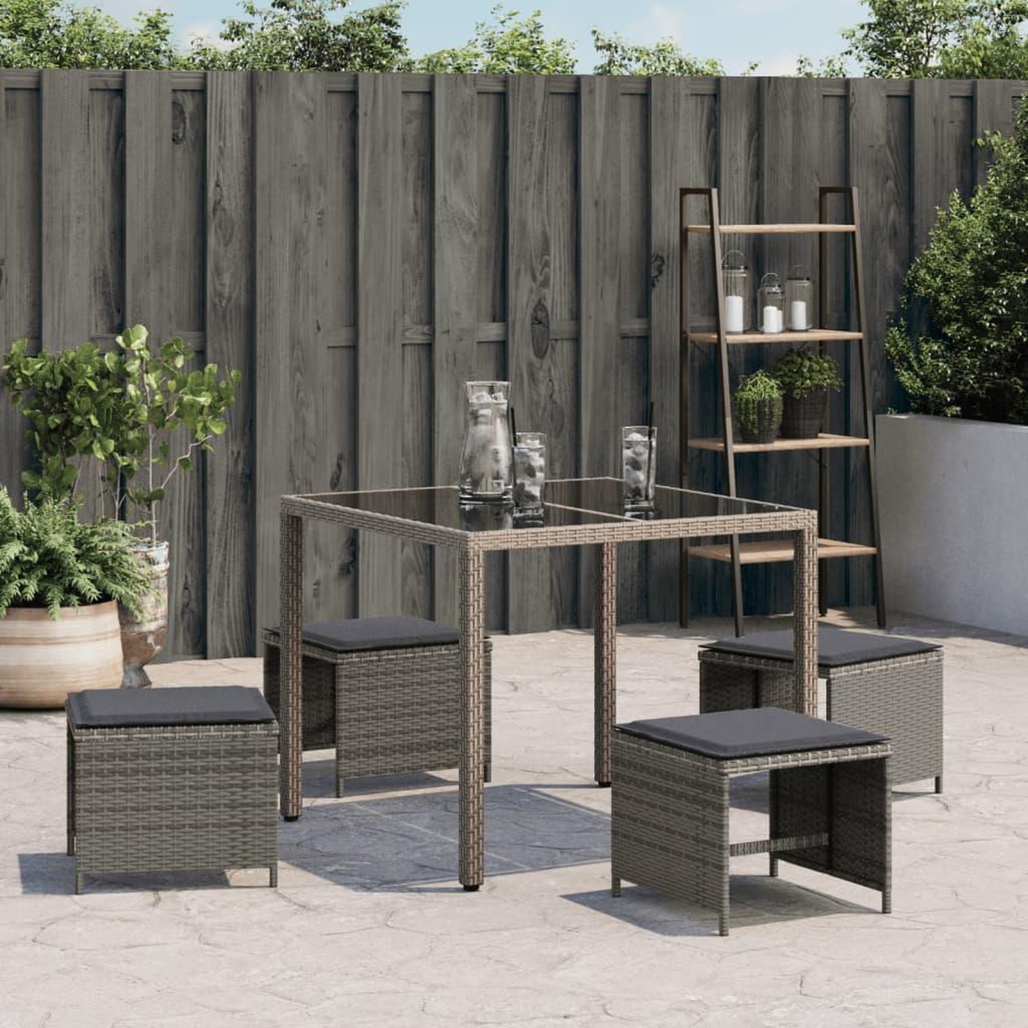 Voir la diapositive 4 : VIDAXL Tabourets de jardin avec coussins lot de 4 gris resine tressee