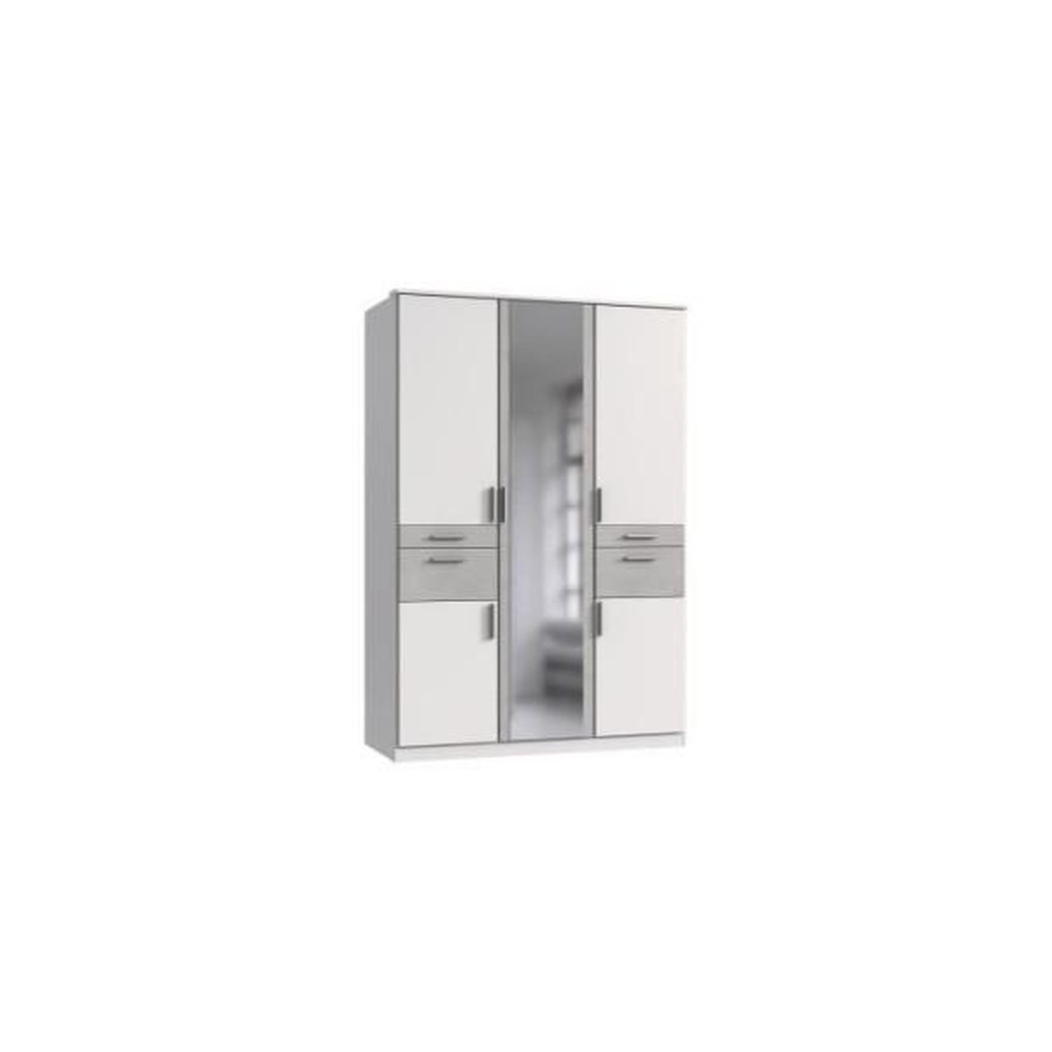 N/A Armoire Décor Blanc & Gris béton - 5 portes battantes - Miroir - 4 tiroirs - L135 x P58 x H199 cm - VOLOS