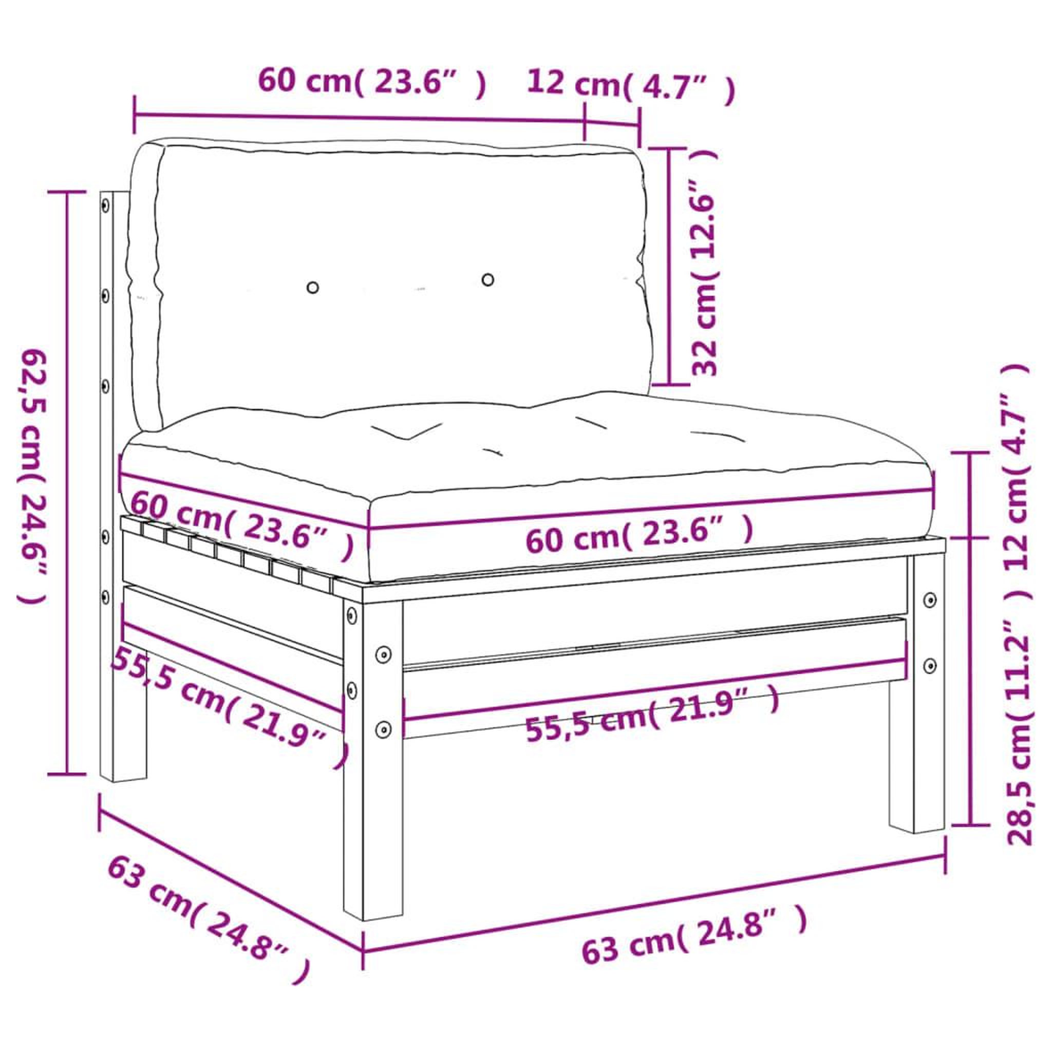 Voir la diapositive 6 : VIDAXL Canape de jardin sans accoudoirs coussins 2 pcs bois massif pin