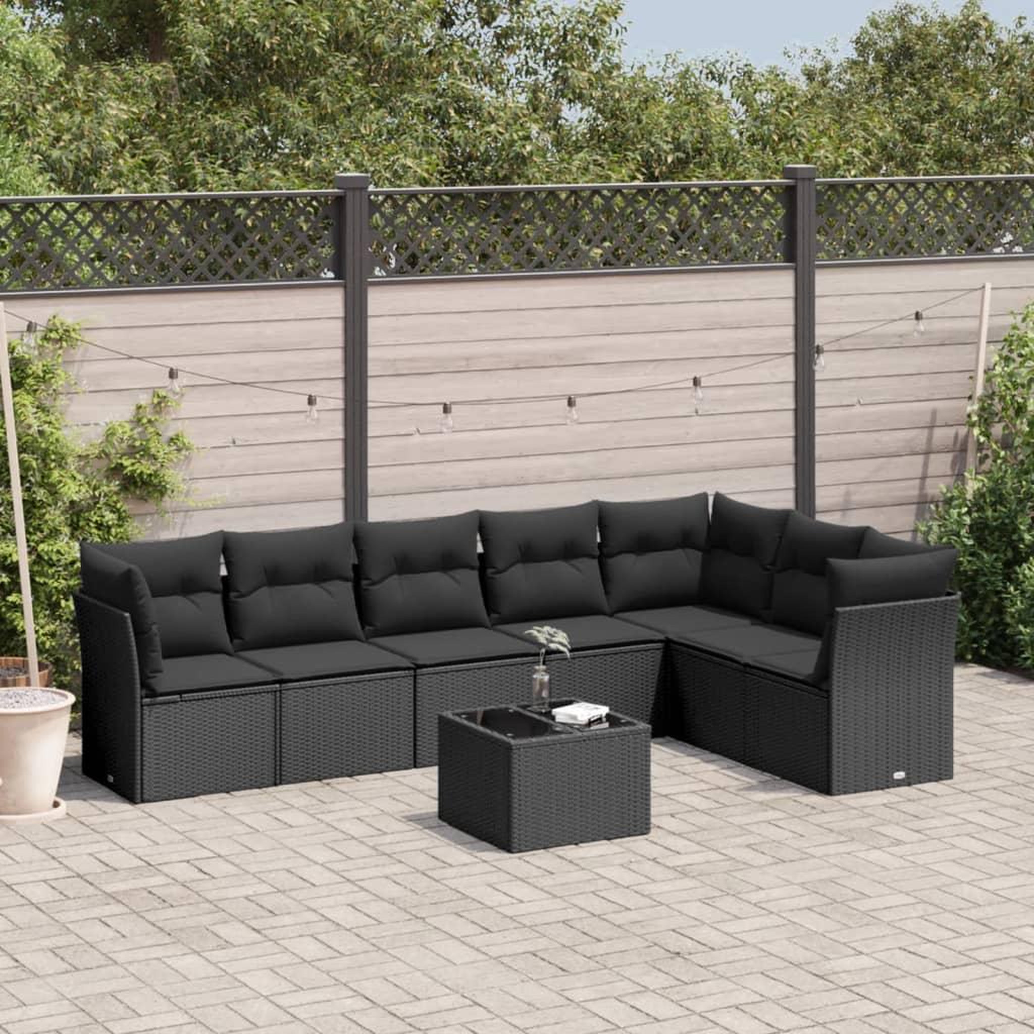 VIDAXL Salon de jardin 8 pcs avec coussins noir resine tressee