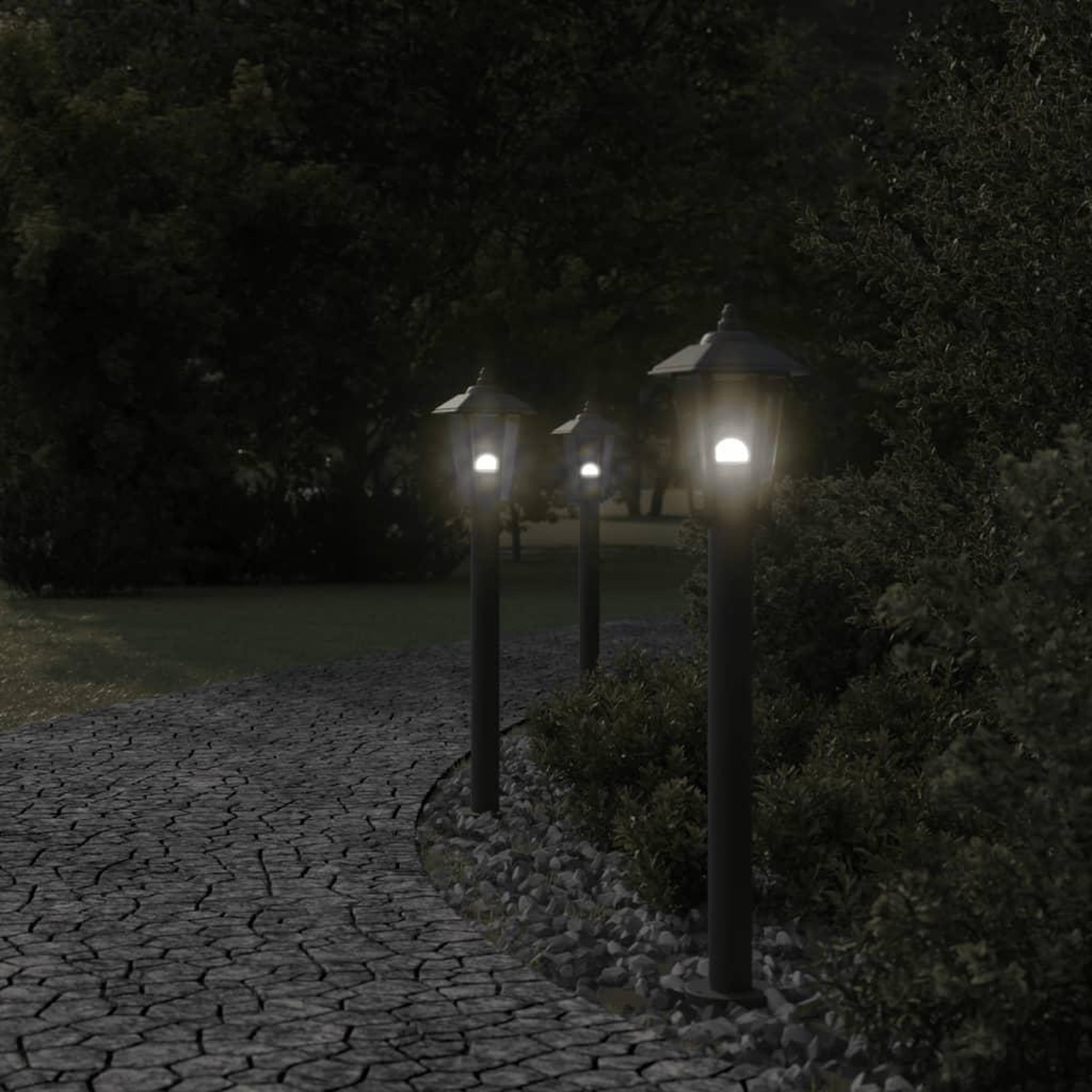 Voir la diapositive 3 : VIDAXL Lampadaires d'exterieur 3 pcs noir 80 cm acier inoxydable