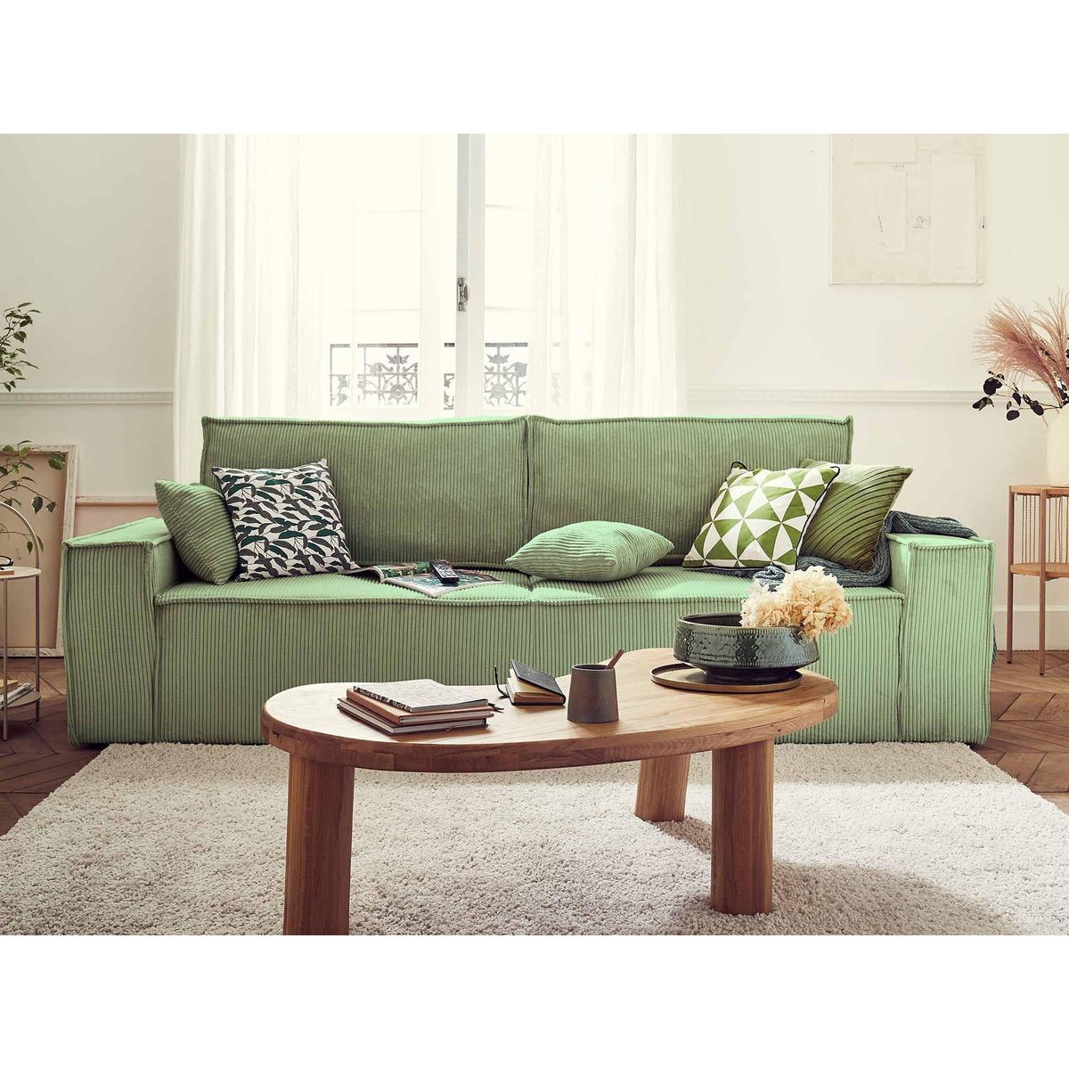 BEST MOBILIER Dellia - canapé 3 places convertible - avec coffre - en velours côtelé - style contemporain