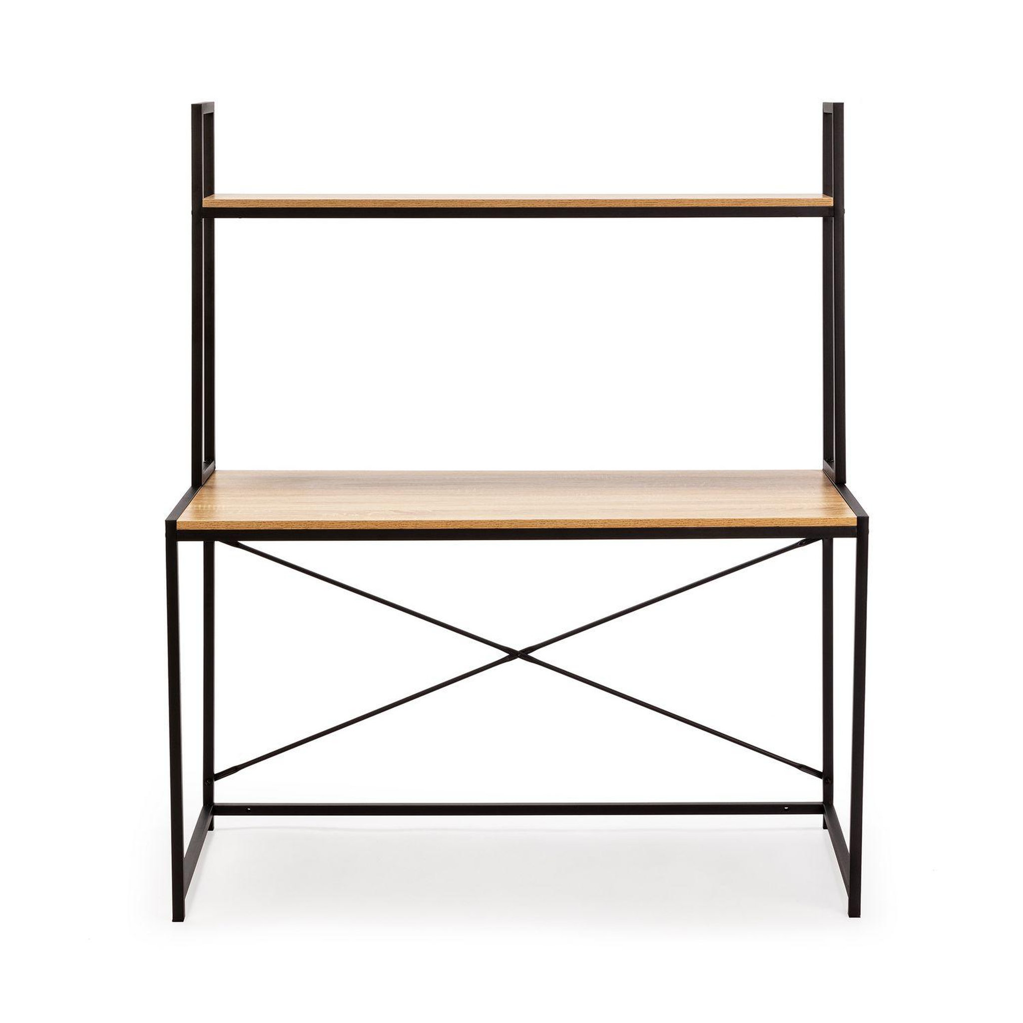 Voir la diapositive 2 : VS VENTA-STOCK Bureau Carmen noir, 1 étagère, style industriel, 120 cm longueur