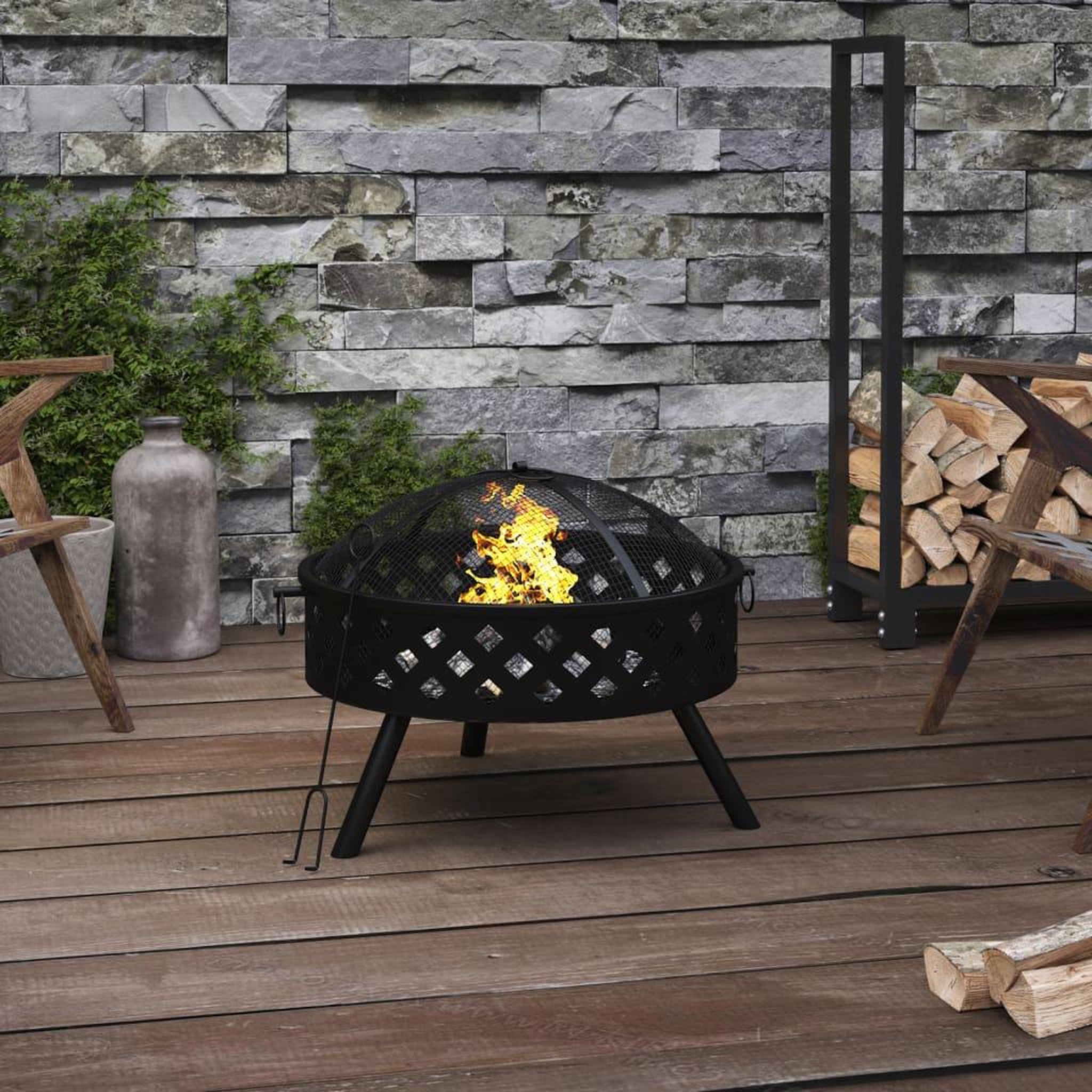 VIDAXL Foyer avec tisonnier 58 cm XXL acier