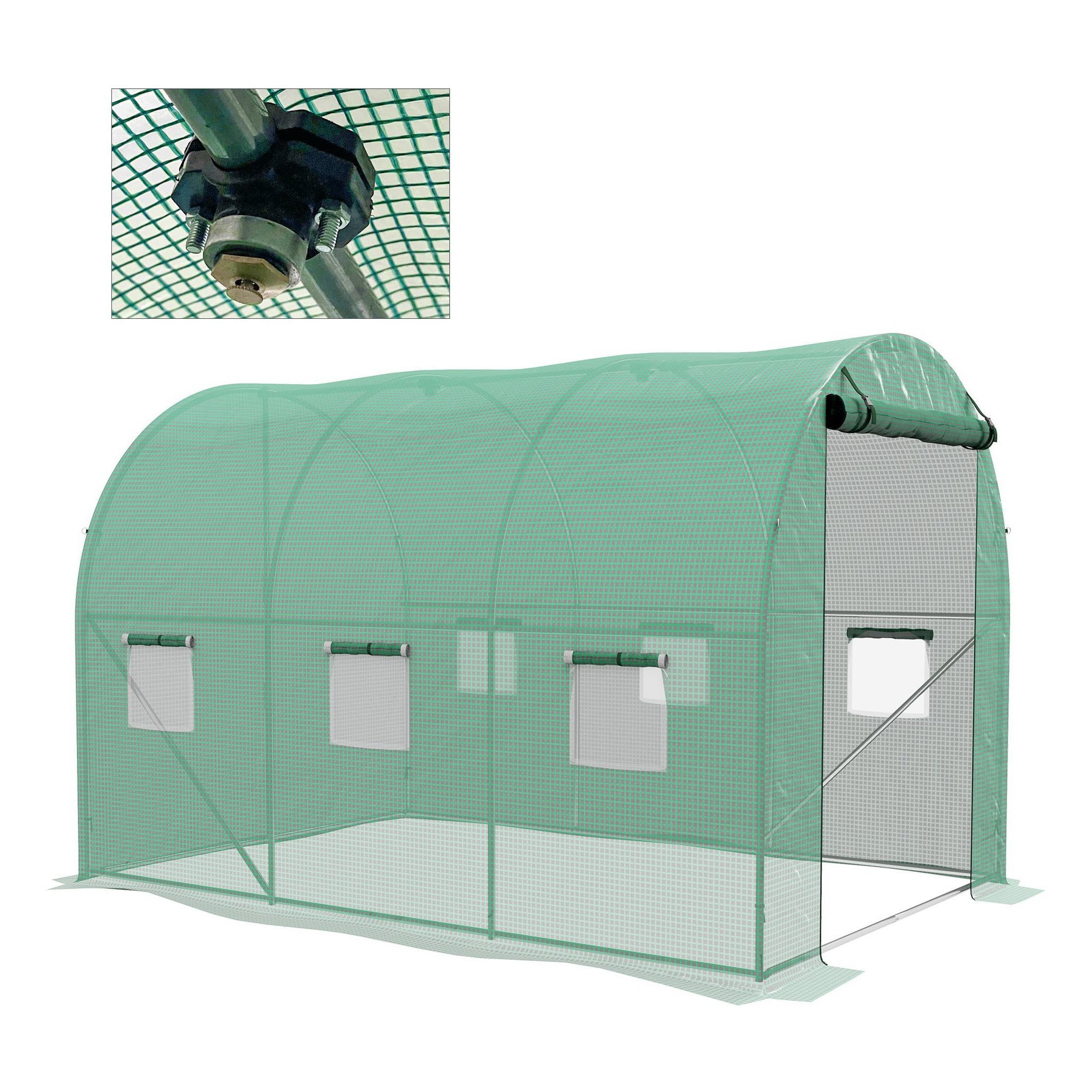 Voir la diapositive 4 : OUTSUNNY Serre de jardin tunnel 6 m² système d'arrosage intégré acier renforcé PE haute densité vert