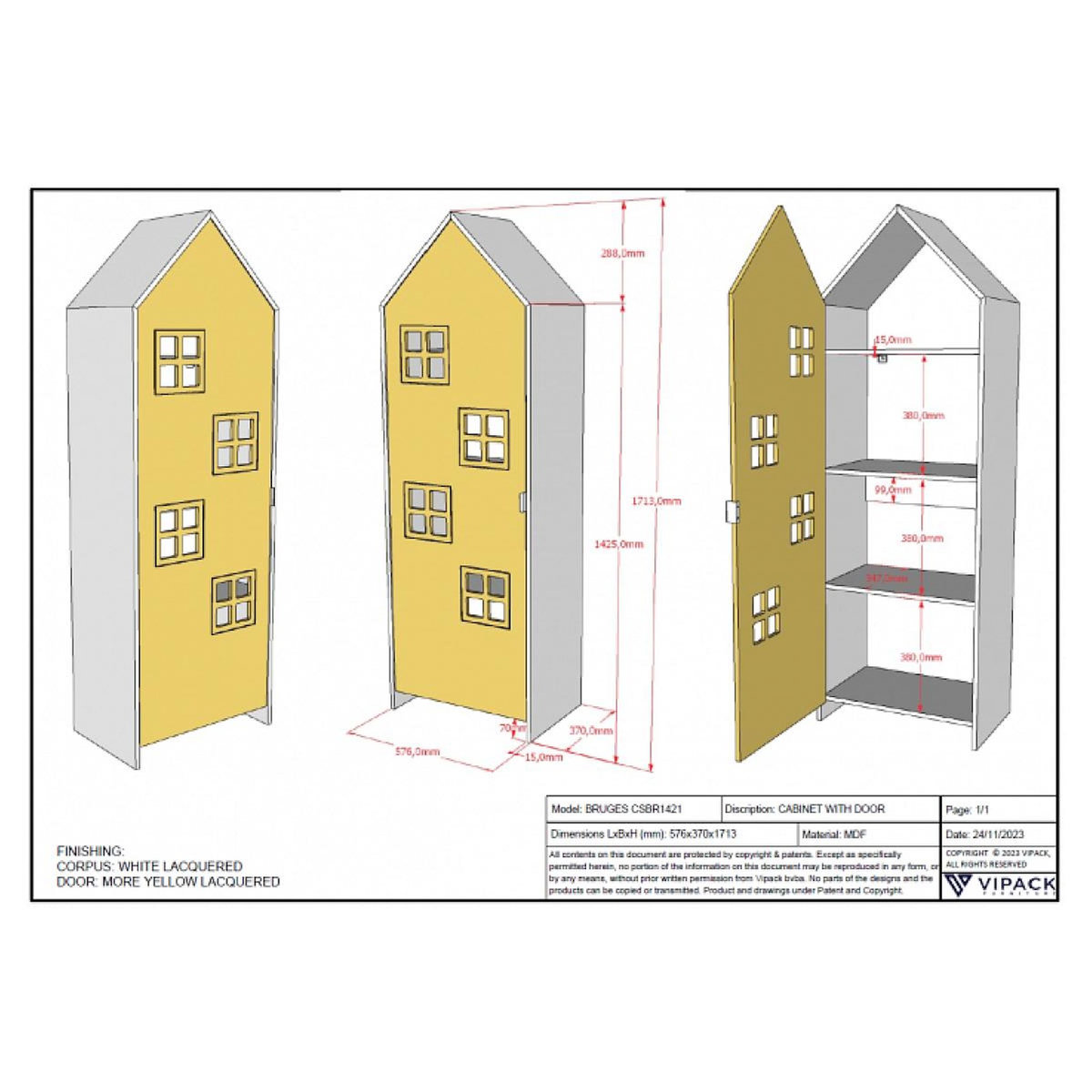 Vipack Armoire Casami Bruges Avec Porte En More Jaune