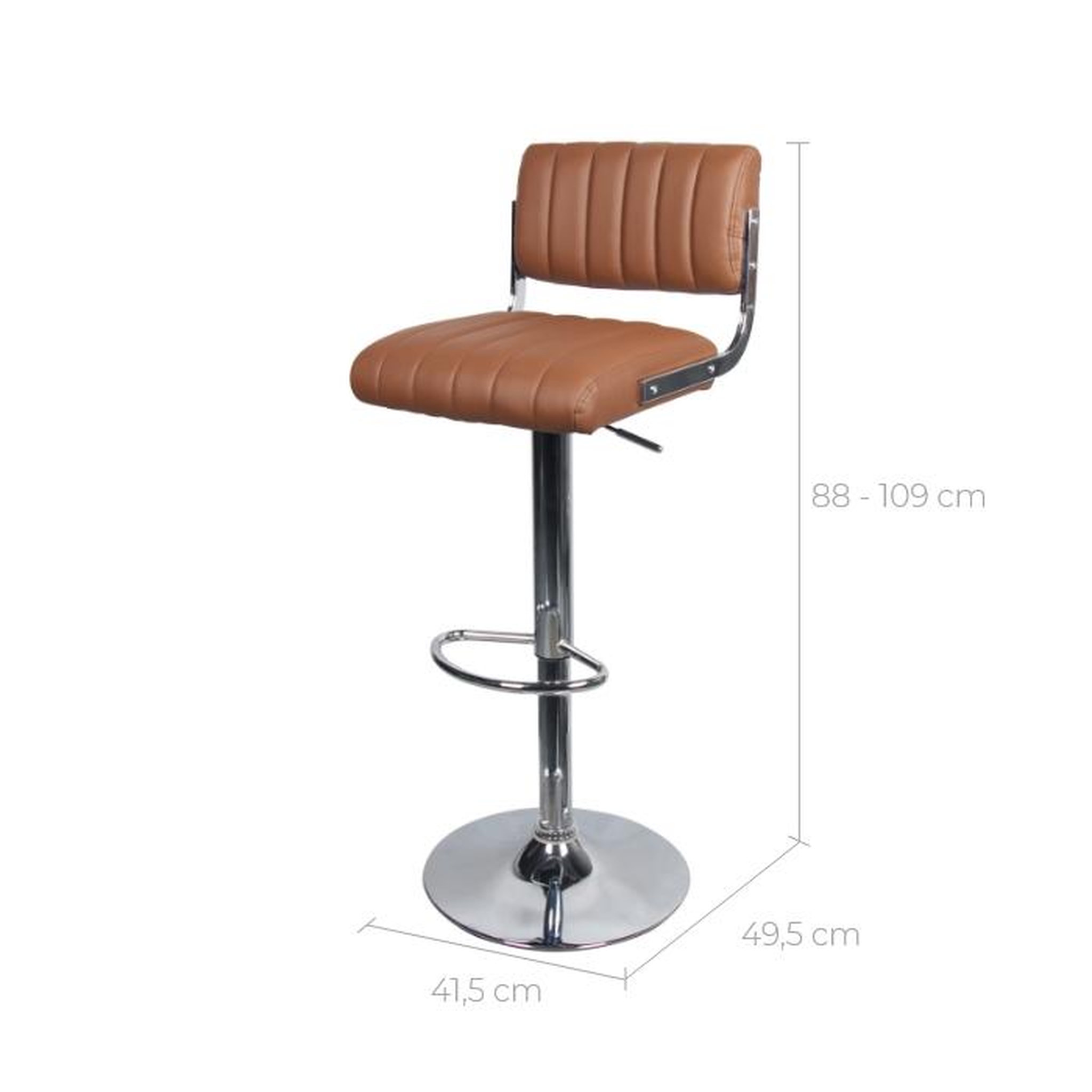 Voir la diapositive 4 : Rendez vous déco Lot de 2 chaises de bar réglables 61/83 cm en cuir synthétique marron - Houston