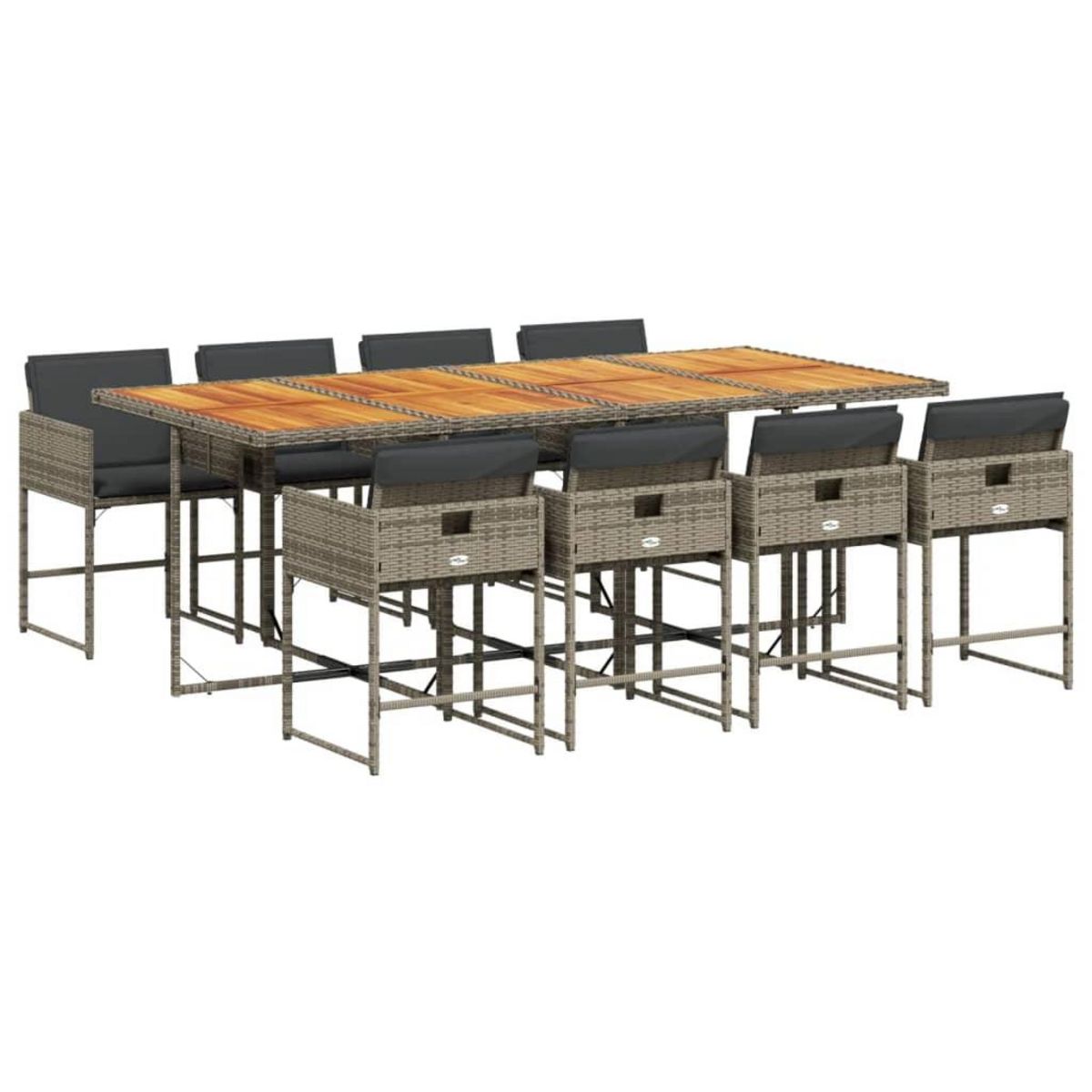 VIDAXL Ensemble a manger de jardin 9 pcs coussins gris resine tressee