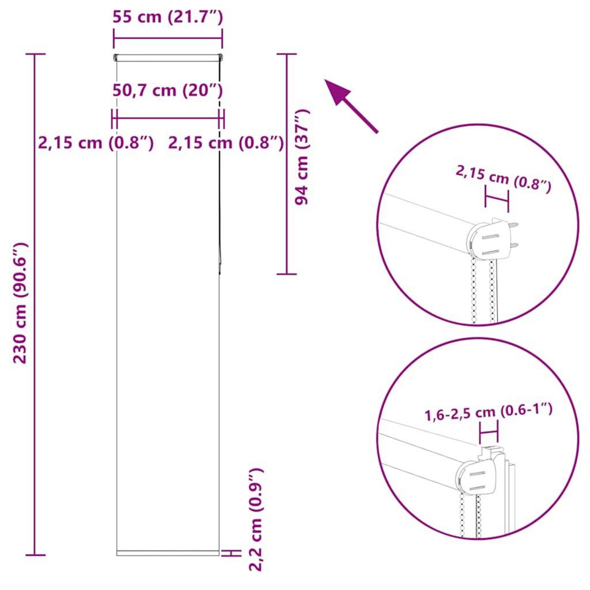 VIDAXL Store enrouleur occultant largeur du tissu 50,7 cm polyester