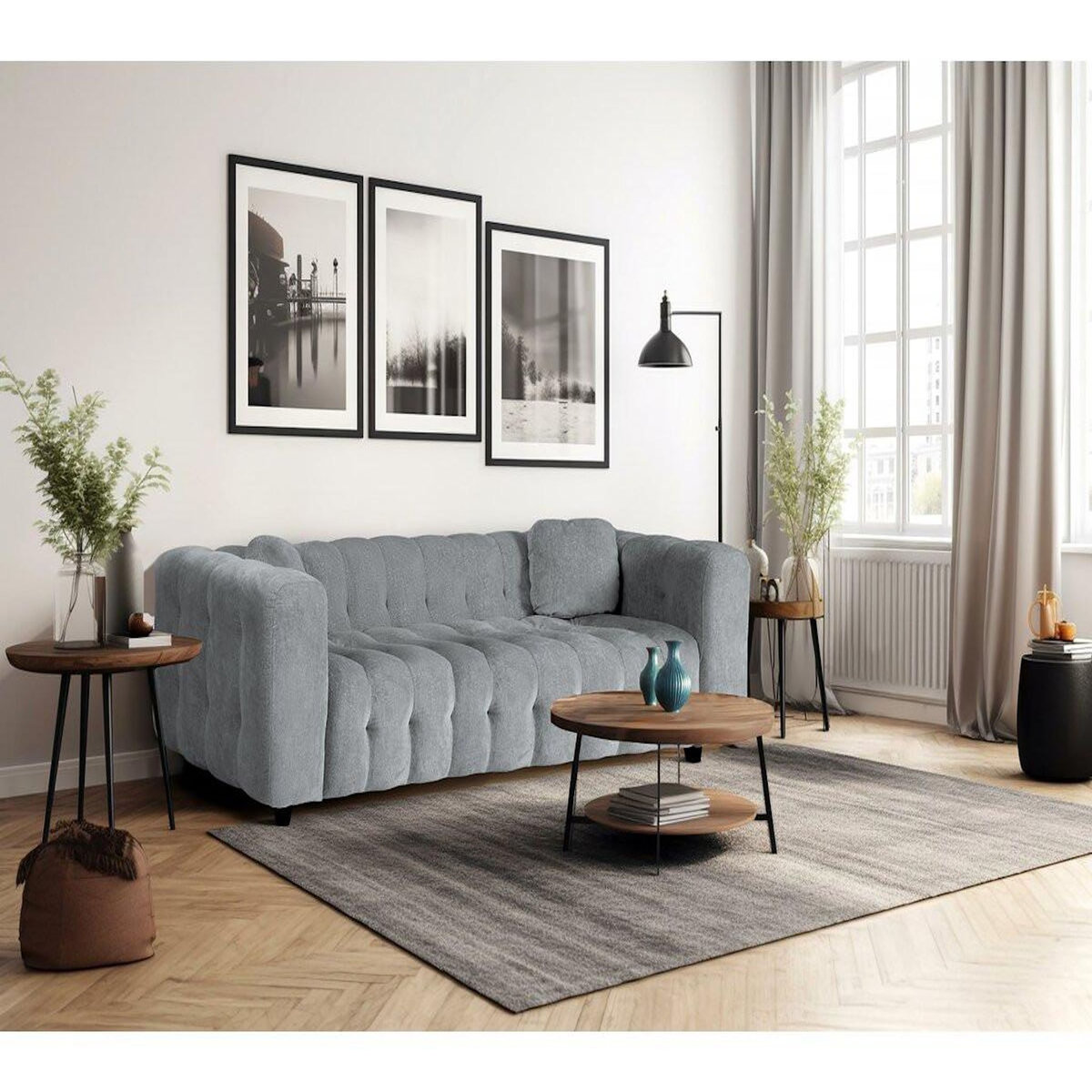 Habitat et Jardin Canapé droit en tissu chenille  Vendome  - 3 places - Gris