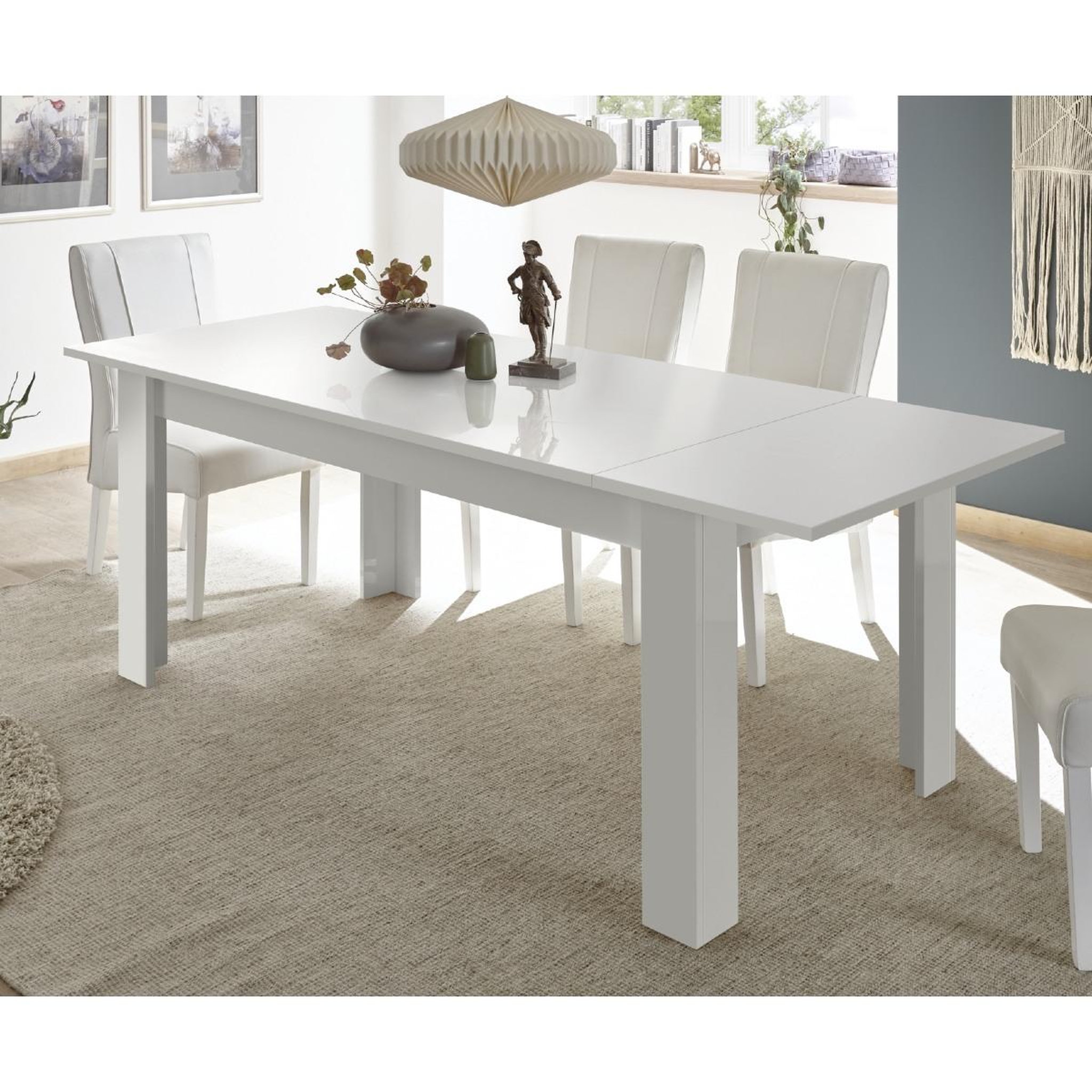 Voir la diapositive 2 : JLC KREATION Table à manger design laqué blanc 137cm + rallonge APHODITE