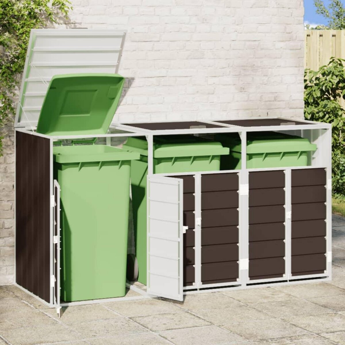 VIDAXL Rangement a roulettes pour poubelles pour trois bacs acier