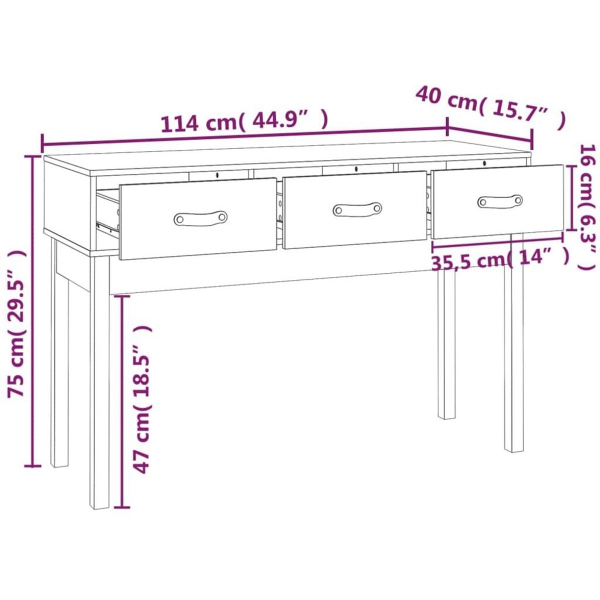VIDAXL Table console Blanc 114x40x75 cm Bois massif de pin