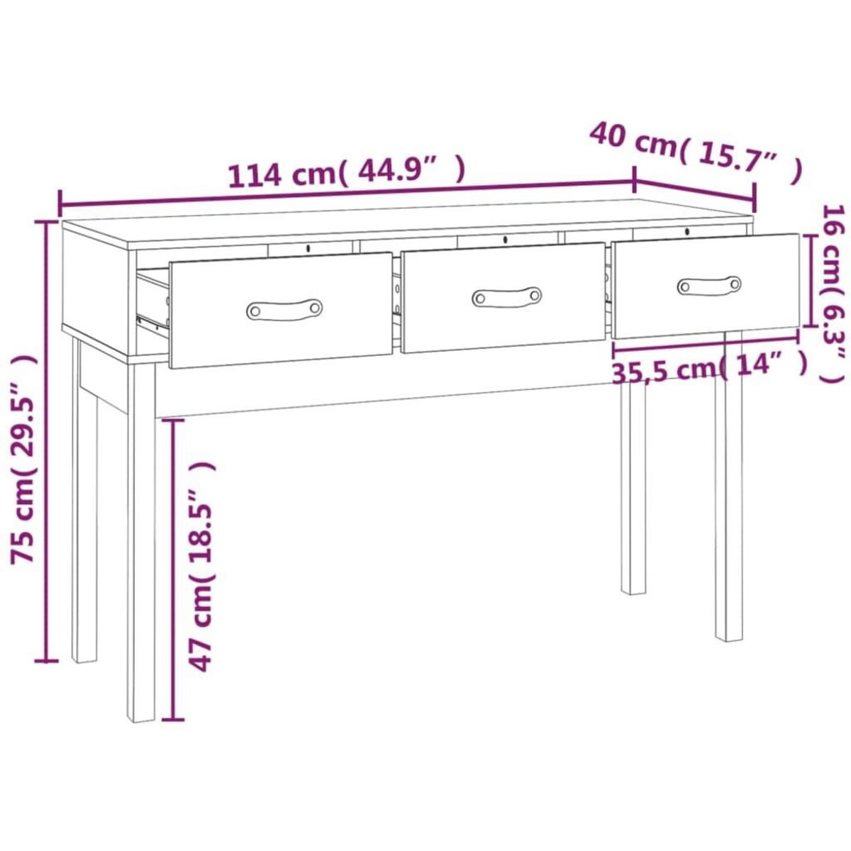 VIDAXL Table console Blanc 114x40x75 cm Bois massif de pin