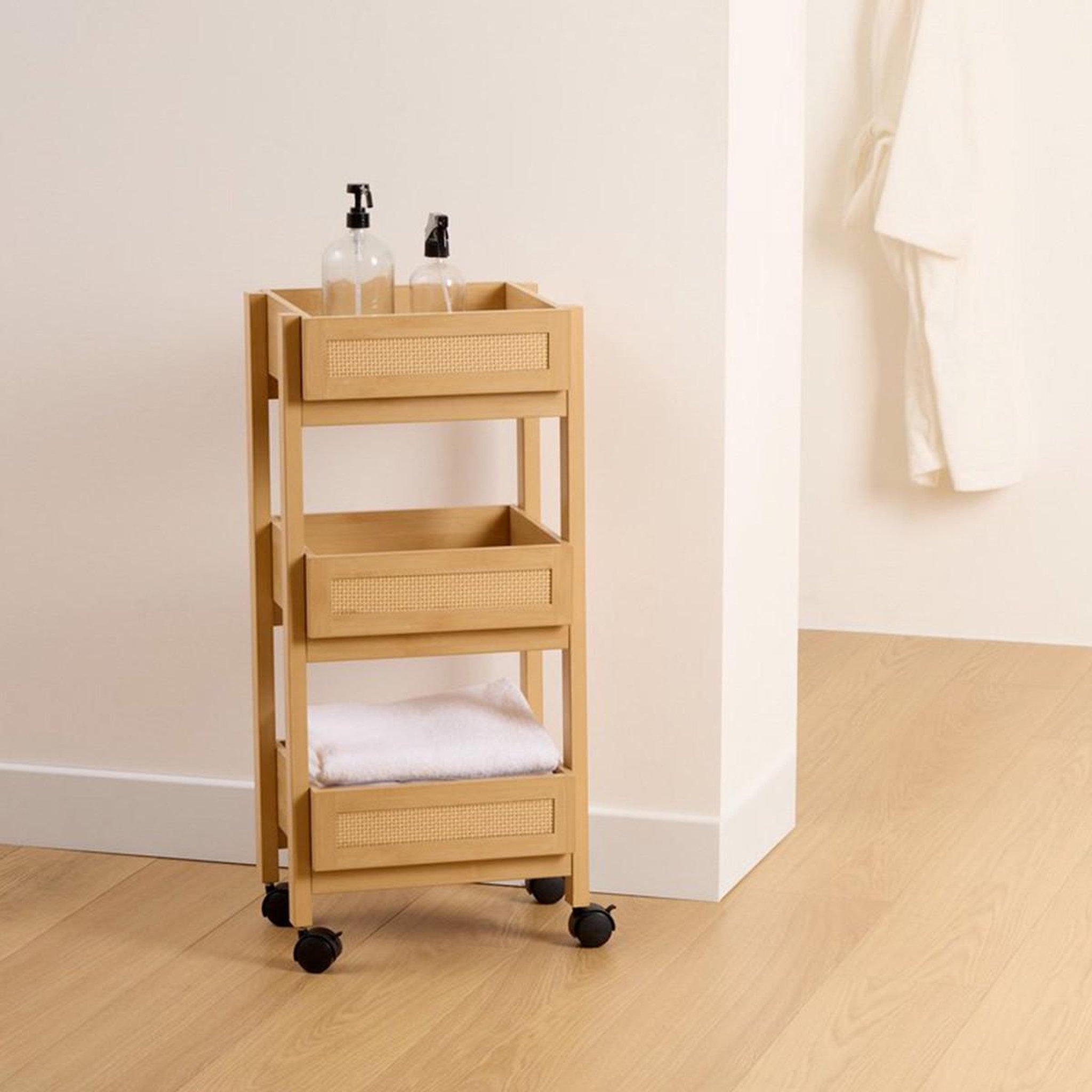 Voir la diapositive 2 : FIVE Desserte salle de bain 3 niveaux  cane  85cm naturel