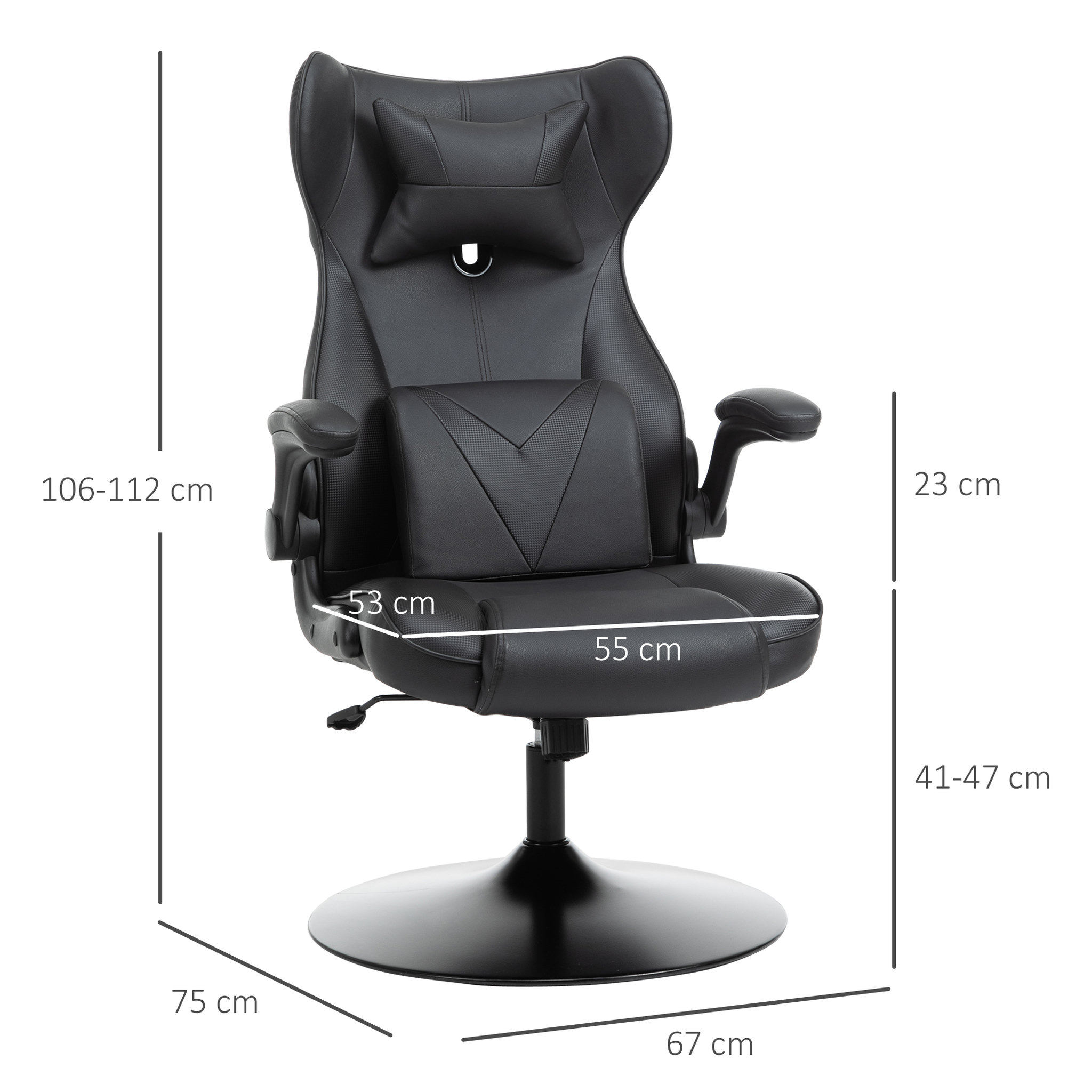 Voir la diapositive 3 : VINSETTO Vinsetto Fauteuil gaming fauteuil de bureau gaming base ronde métal pivotante 360° hauteur réglable coussins intégrés revêtement synthétique noir