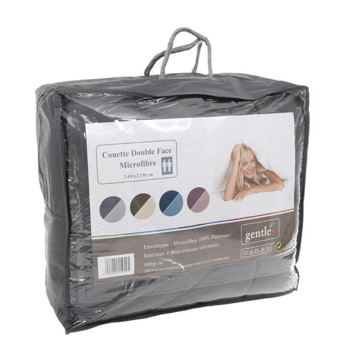 Gentle Couette unie double face 240x220 cm microfibre bleu