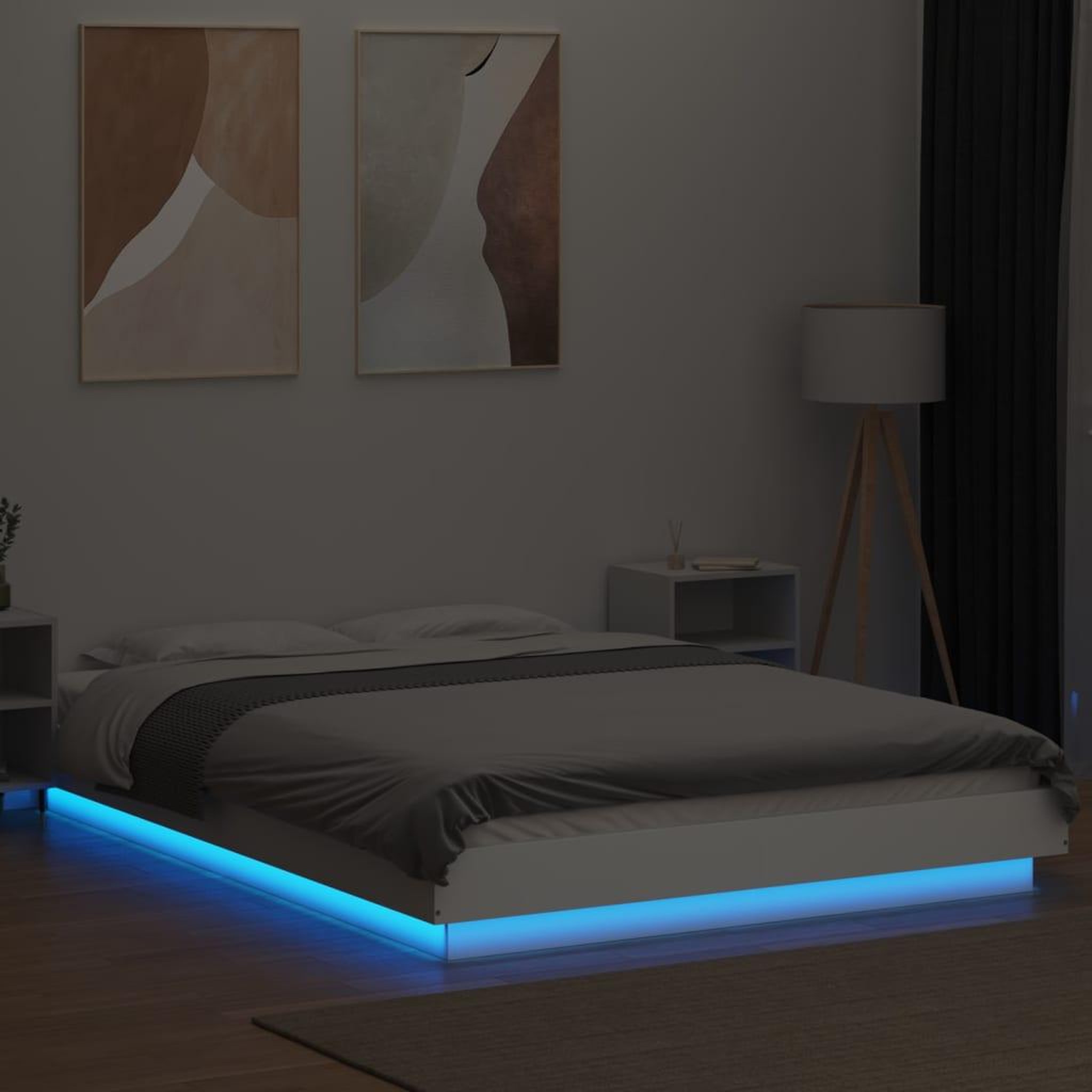Voir la diapositive 4 : VIDAXL Cadre de lit avec lumieres LED sans matelas blanc 135x190 cm