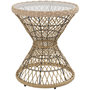 Voir la diapositive 1 : OUTSUNNY Table basse ronde de jardin en résine aspect rotin métal et plateau verre trempé Ø 45 x 52H cm beige