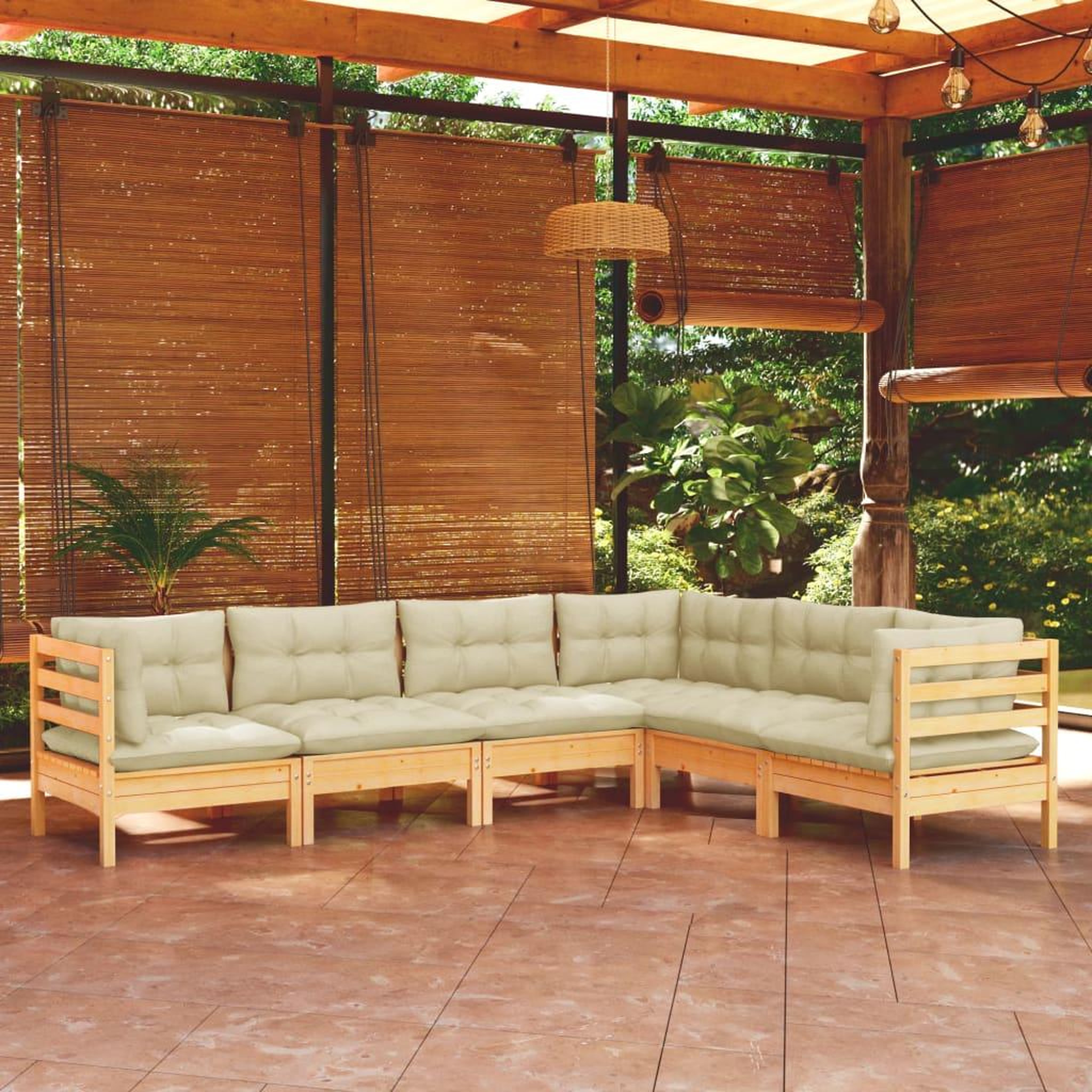 Voir la diapositive 1 : VIDAXL Salon de jardin 6 pcs avec coussins creme Bois de pin massif