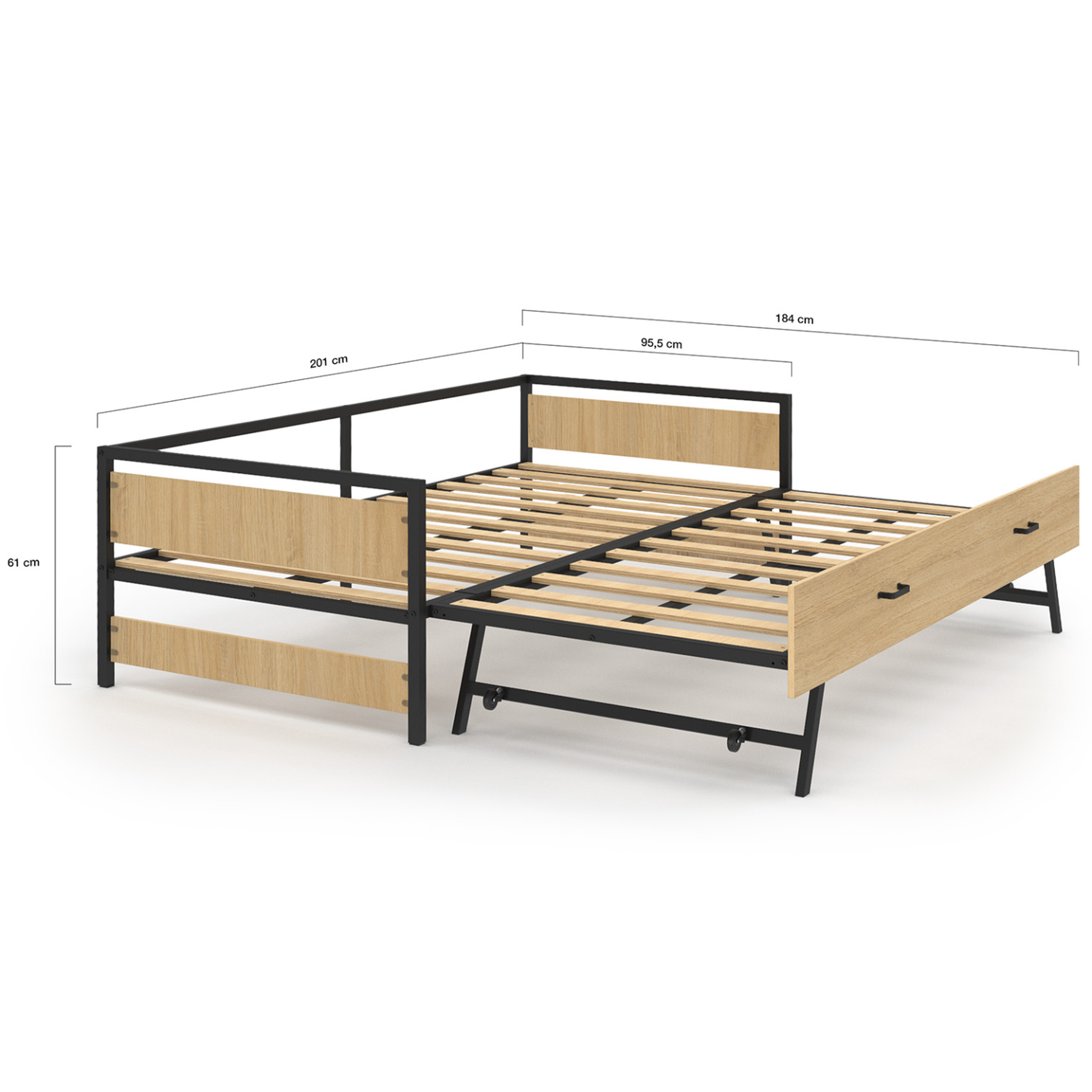 Voir la diapositive 5 : ID MARKET Lit banquette 90 x 190 cm detroit convertible 180 x 190 cm style industriel