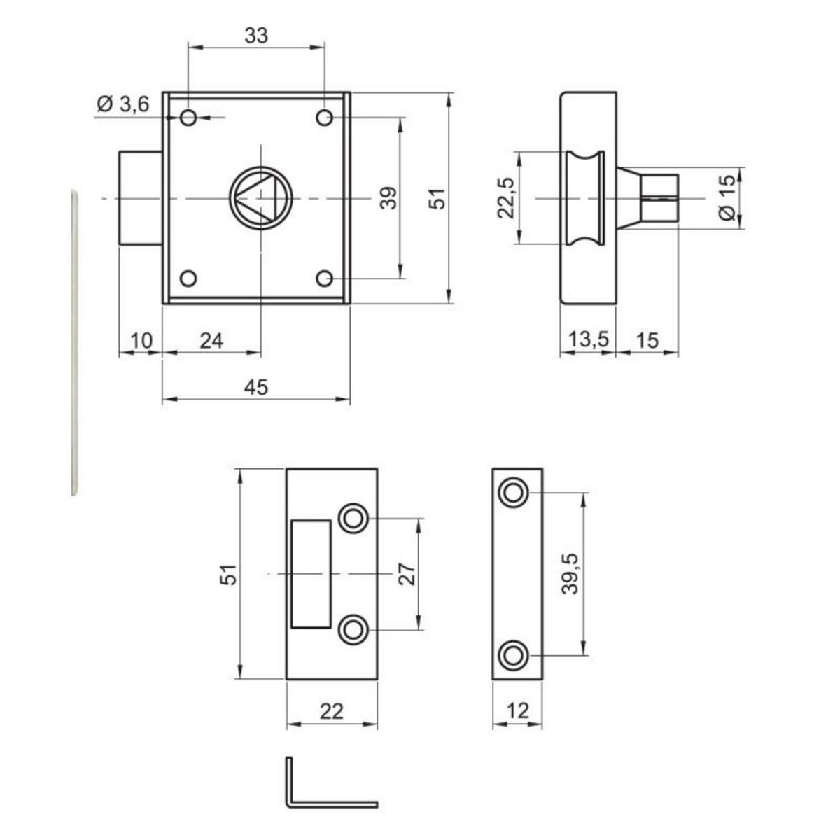 ROBERT COUILLET Batteuse bec de cane EDF demi tour universelle avec gâche COUILLET 1203