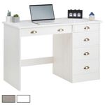 IDIMEX Bureau LANA avec 5 tiroirs en pin massif. Coloris disponibles : Marron