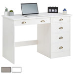 IDIMEX Bureau LANA avec 5 tiroirs en pin massif. Coloris disponibles : Marron