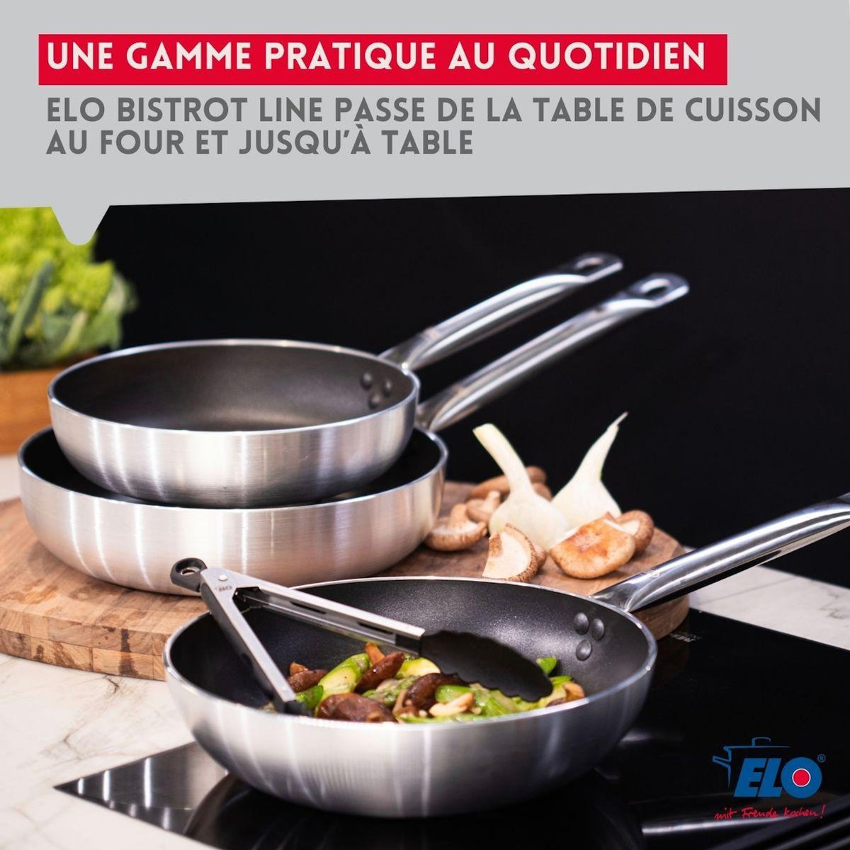 ELO Lot Poêle 24 cm avec revêtement céramique sans PFAS & 2 Faitouts 12/16 cm Elo Bistro Line Citrin