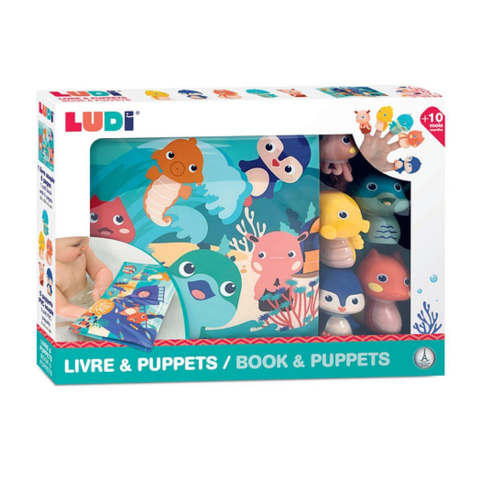 Voir la diapositive 2 : LUDI Livre de bain avec 5 marionnettes