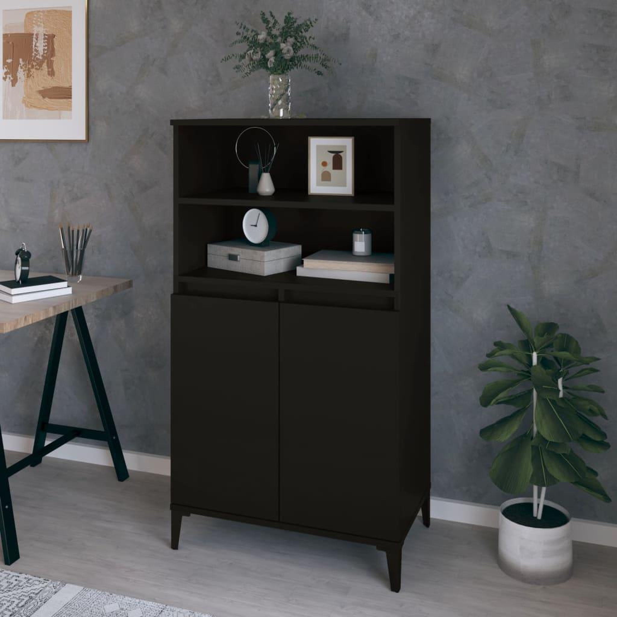 Voir la diapositive 1 : VIDAXL Buffet haut Noir 60x36x110 cm Bois d'ingenierie