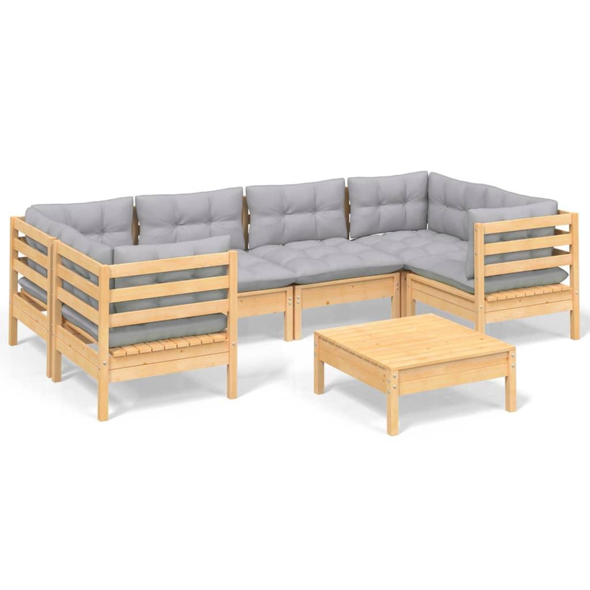 Voir la diapositive 2 : VIDAXL Salon de jardin 7 pcs avec coussins gris bois de pin