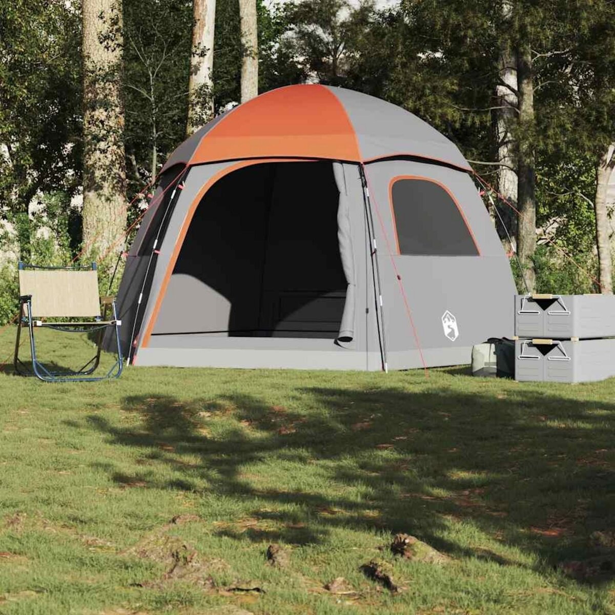 VIDAXL Tente de familiale igloo 6 personnes gris orange impermeable