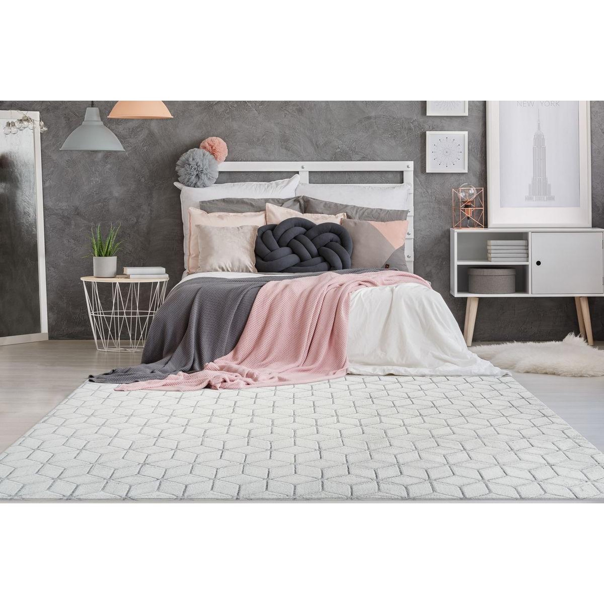 Voir la diapositive 2 : Paris Prix Tapis Shaggy Effet 3D  Vivica  Blanc & Anthracite