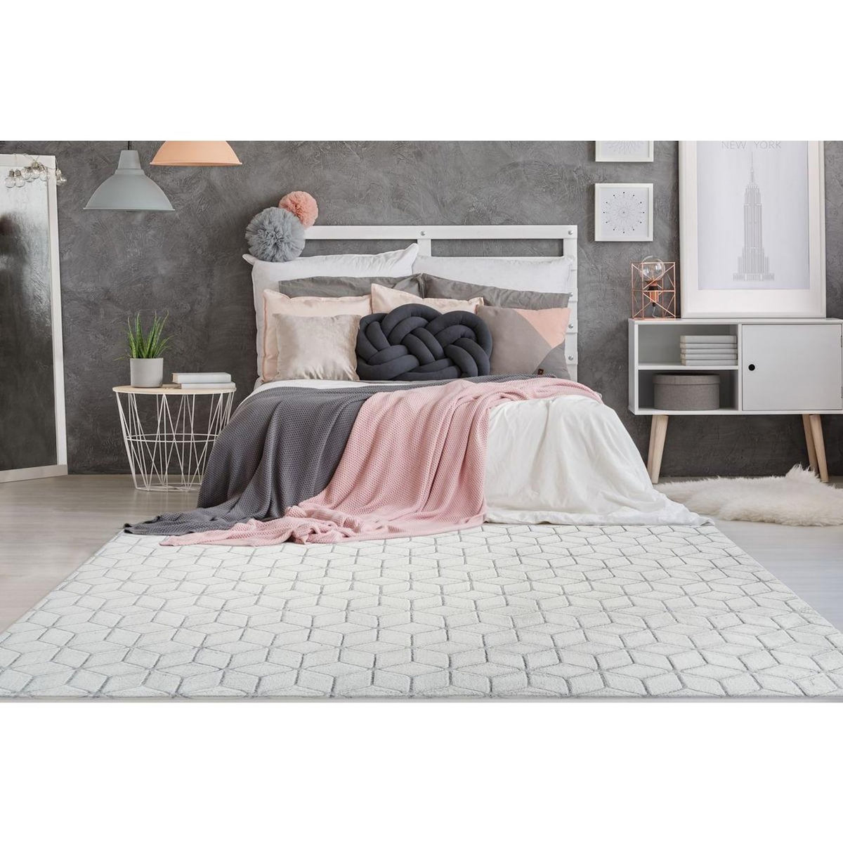 Paris Prix Tapis Shaggy Effet 3D  Vivica  Blanc & Anthracite