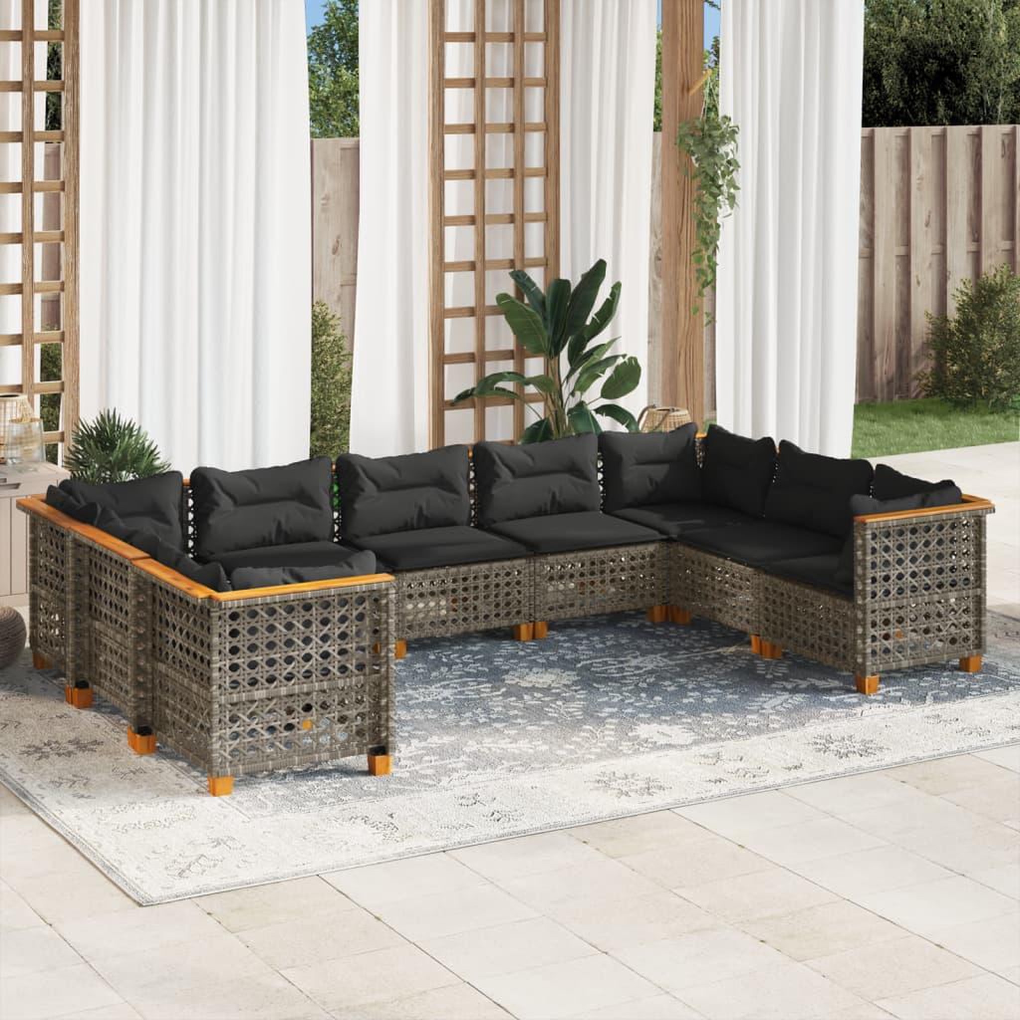 VIDAXL Salon de jardin 9 pcs avec coussins gris resine tressee