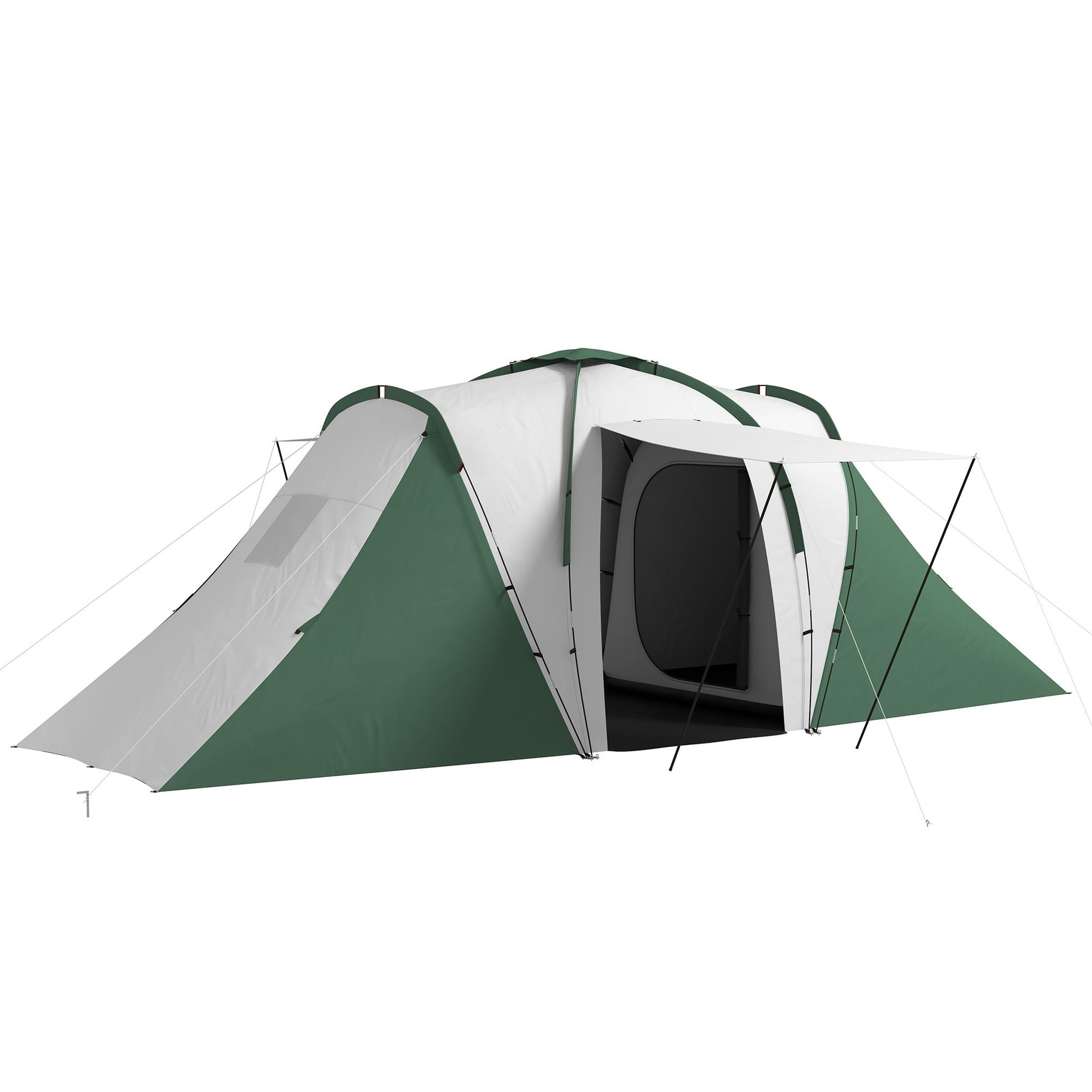 Voir la diapositive 1 : OUTSUNNY Tente de camping familiale 4-6 pers. - tente tunnel 2 grandes portes sac inclus - fibre verre polyester gris vert