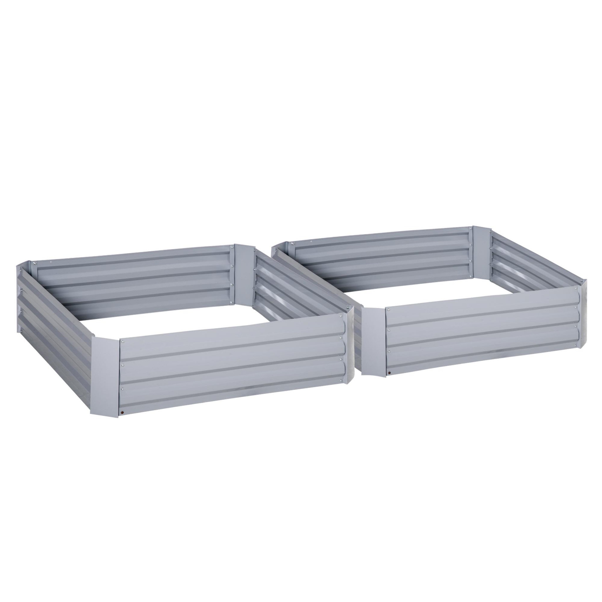 Voir la diapositive 1 : OUTSUNNY Lot de 2 carrés potager de jardin dim. 100L x 100l x 30H cm tôle d'acier ondulée gris