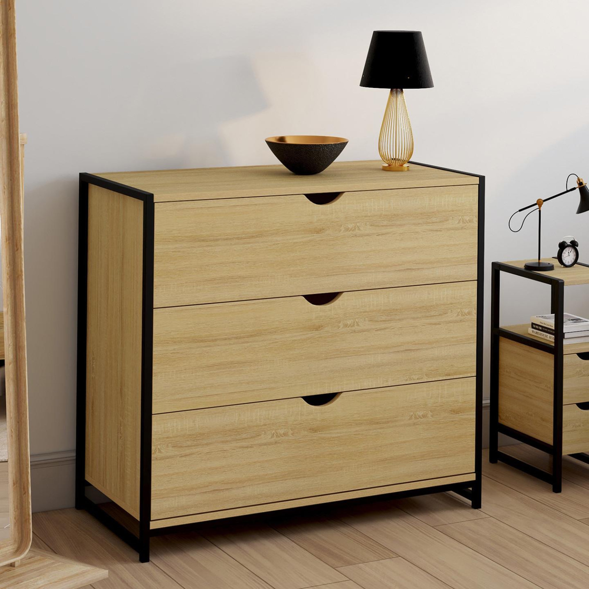 Voir la diapositive 2 : ID MARKET Commode 3 tiroirs detroit 80 cm design industriel