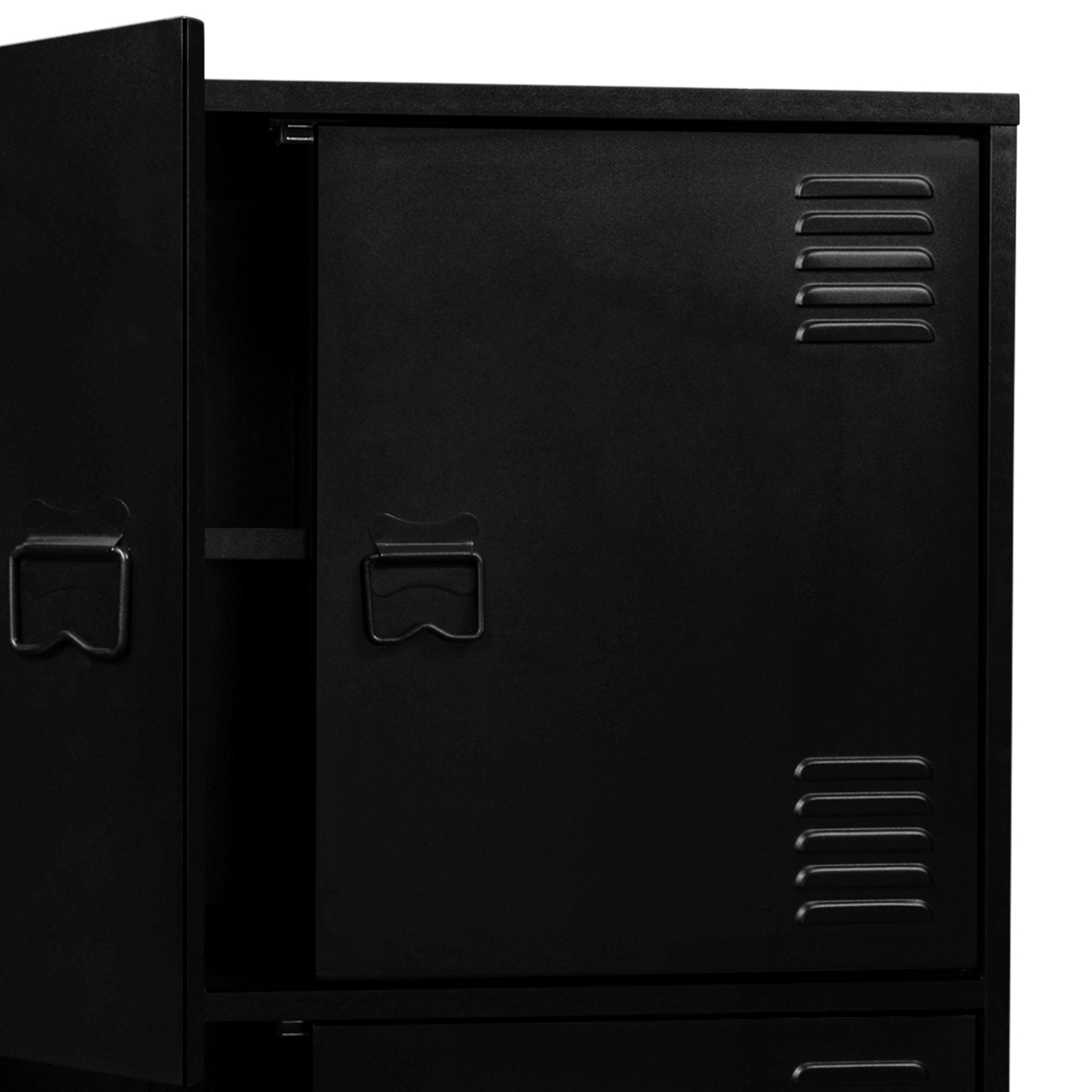 Voir la diapositive 5 : ID MARKET Armoire basse ester 4 portes métal noir design industriel