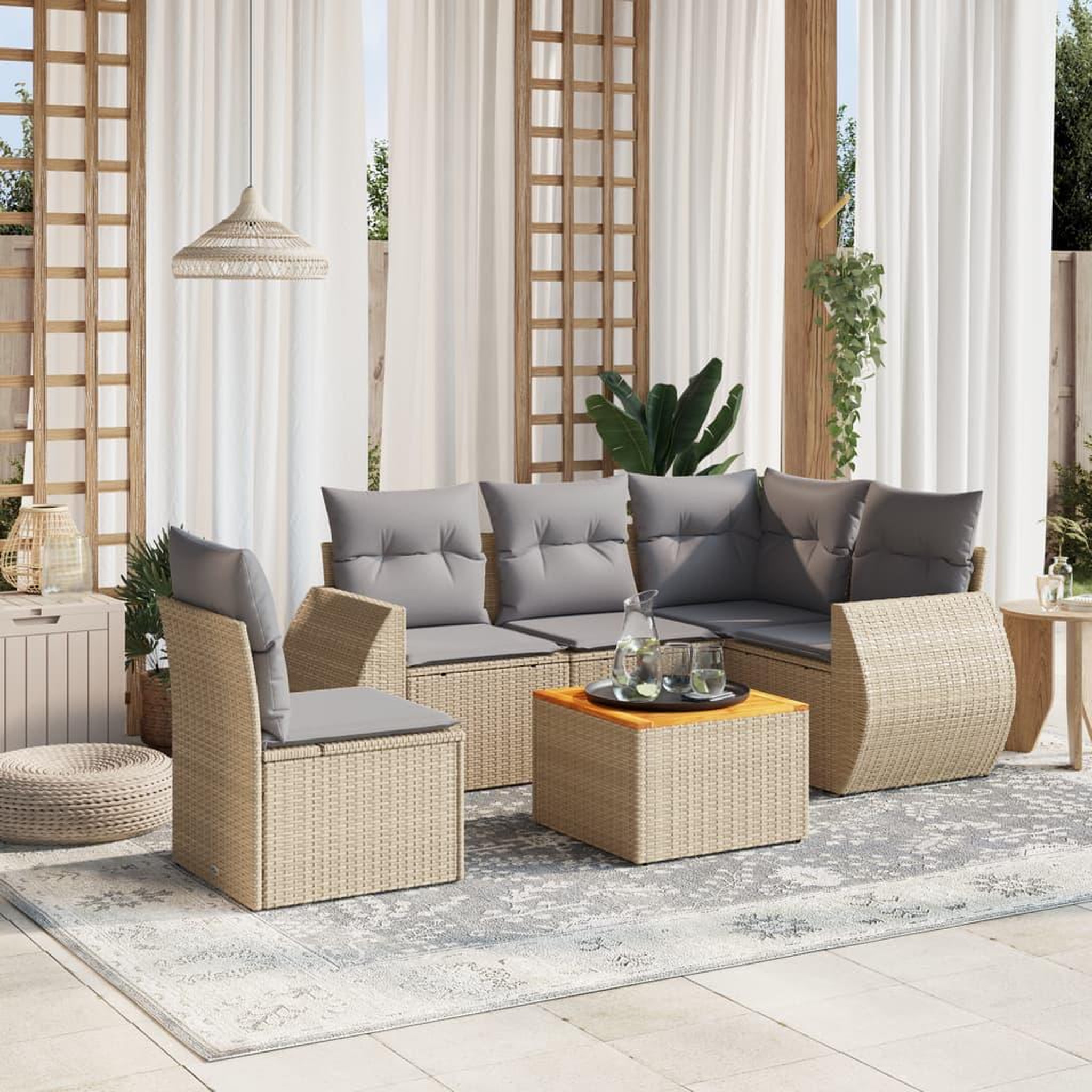 VIDAXL Salon de jardin avec coussins 6 pcs beige resine tressee